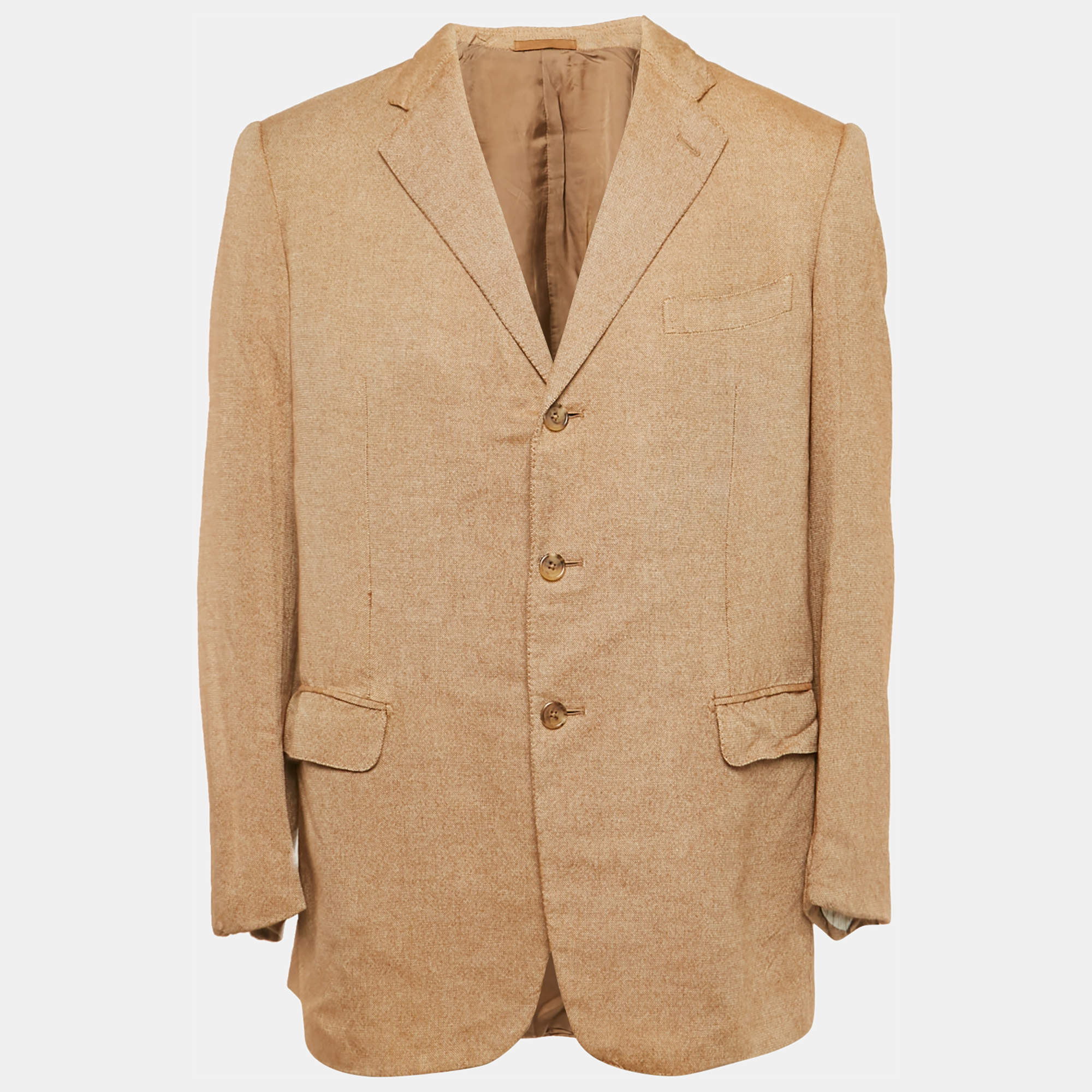 Ermenegildo Zegna Beige Silk & Cashmere Button Front Blazer XL