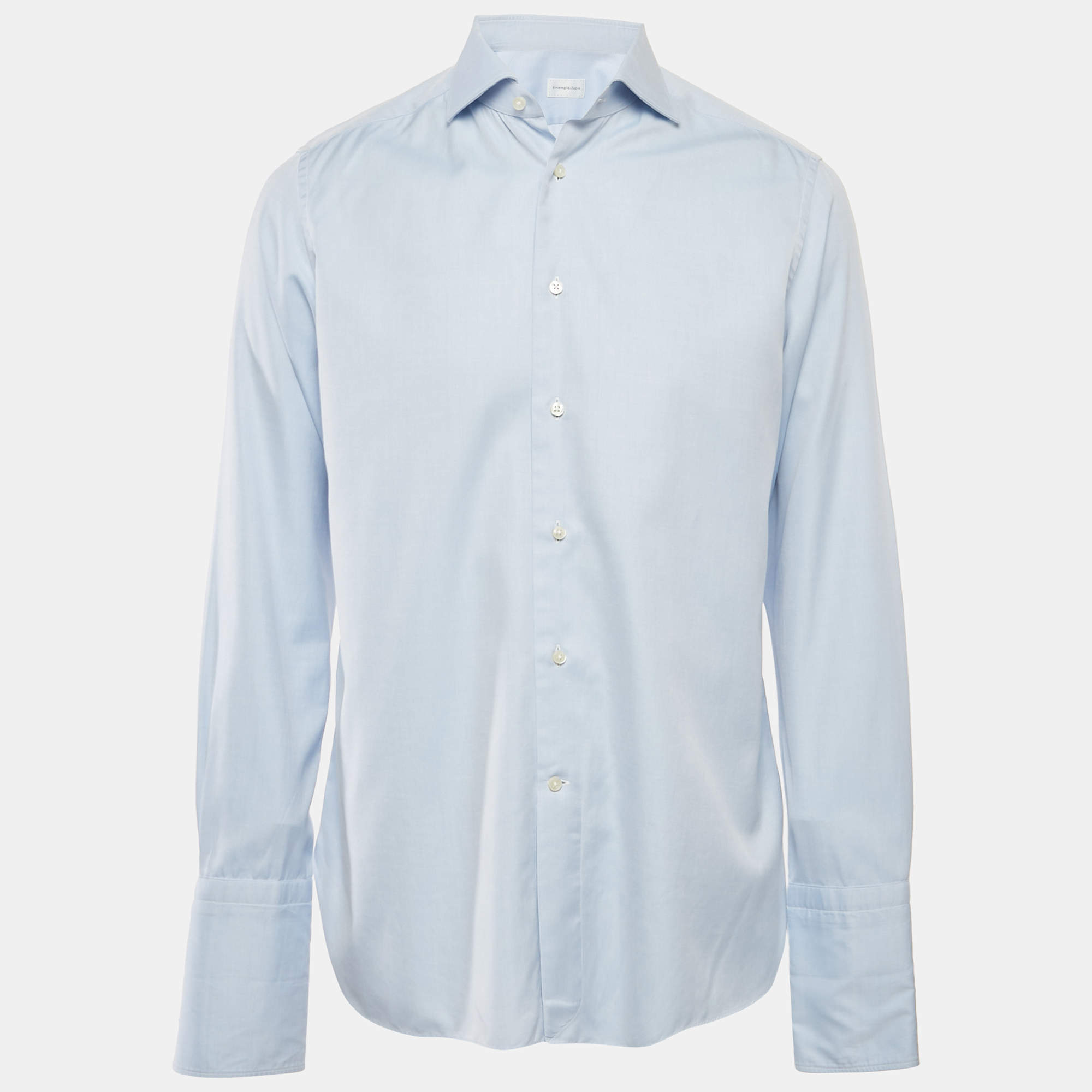Ermenegildo Zegna Blue Cotton Full Sleeve Shirt L
