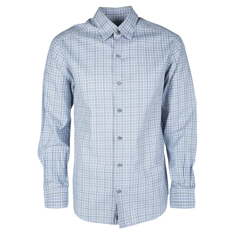 Ermenegildo Zegna Multicolor Checked Long Sleeve Button Front Shirt M