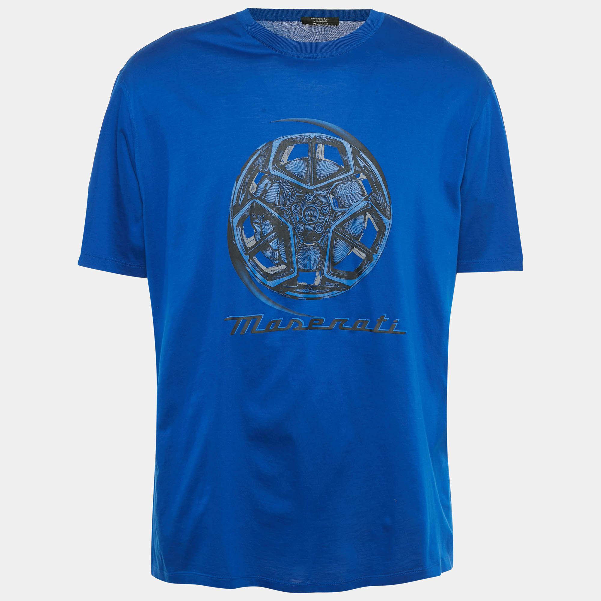 Pre Owned تي شيرت إيرمينجيلدو زينيا إكس مازيراتي مطبوع قطني أزرق XXL