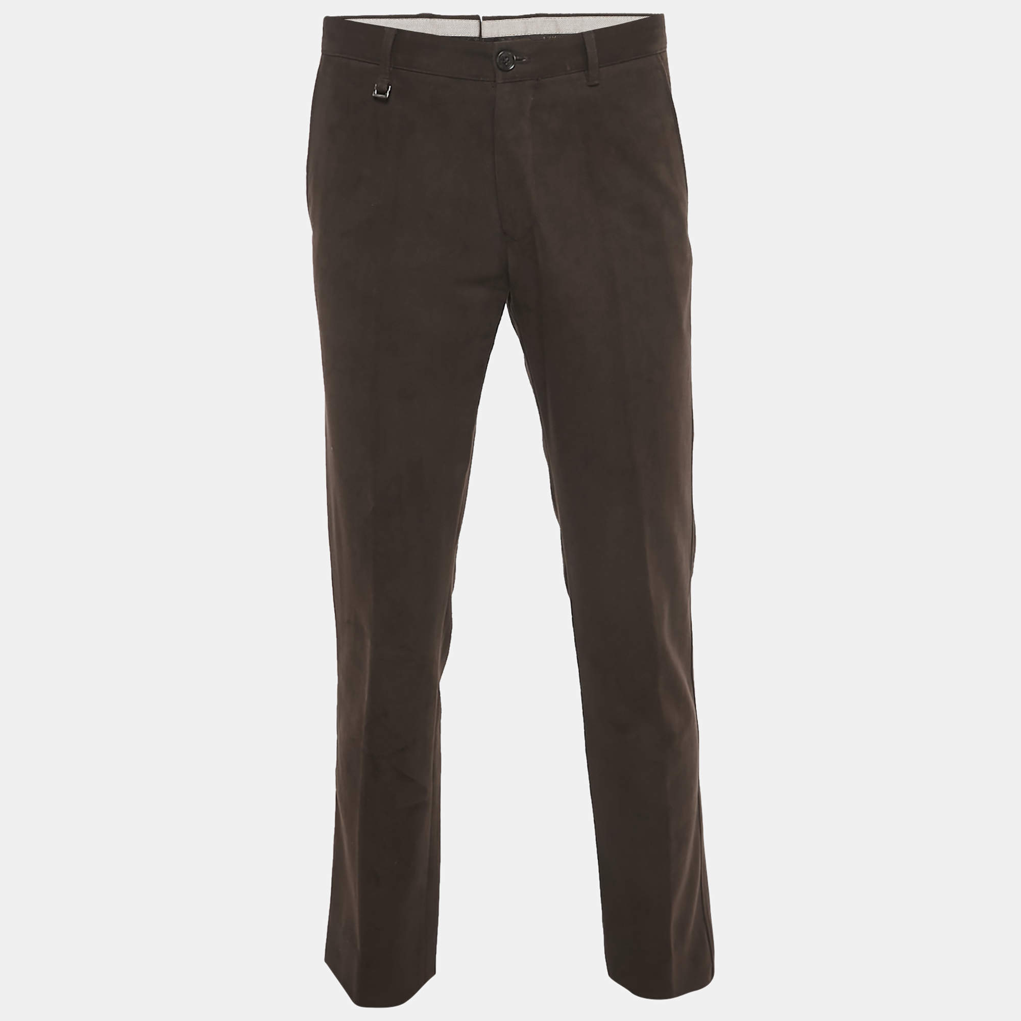 Pre Owned Ermenegildo Zegna Brown Gabardine Cotton Trousers M