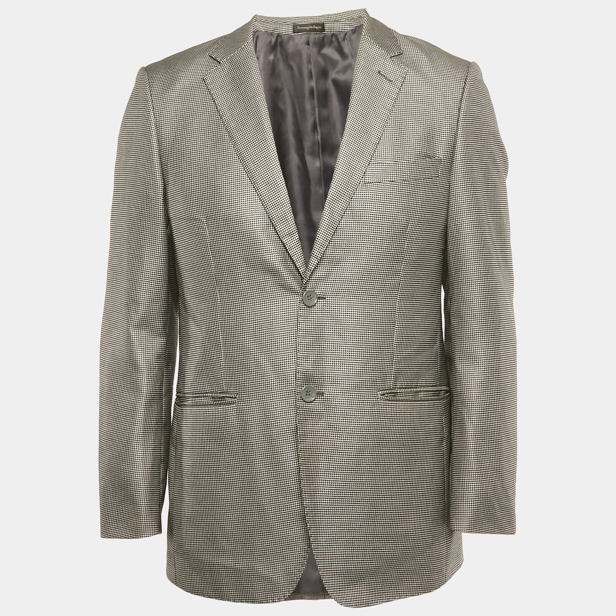 Pre Owned Ermenegildo Zegna Black /Grey Houndstooth Wool Blend Single Breasted Blazer M 