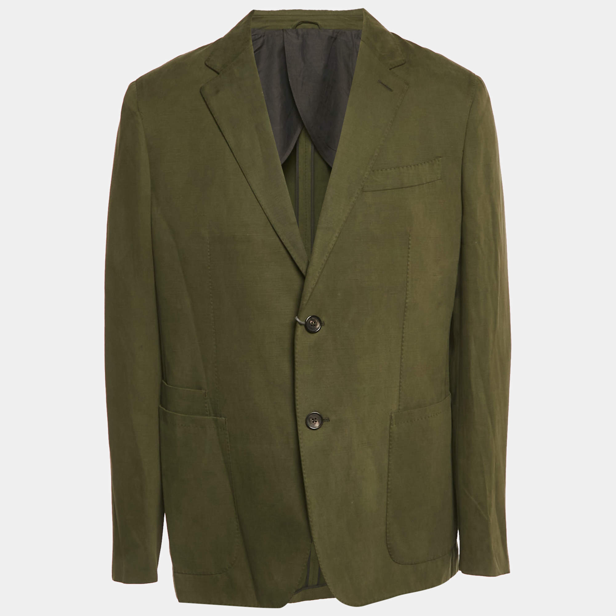 Pre Owned Ermenegildo Zegna Olive Green Silk Blend Single Breasted Blazer XXL