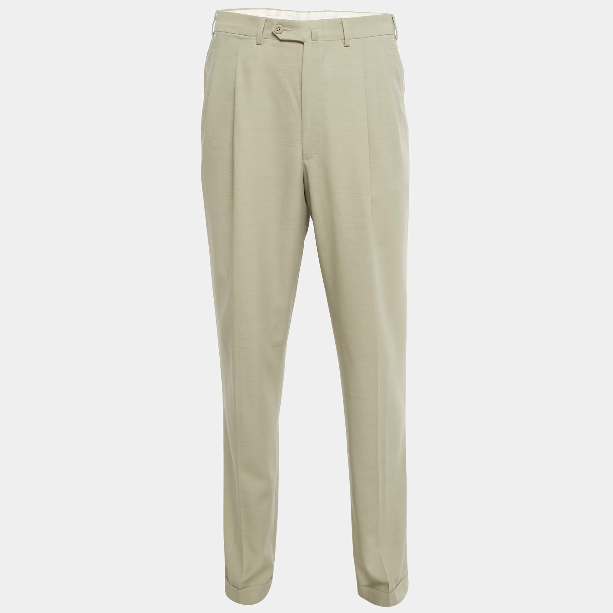 Pre Owned Ermenegildo Zegna Beige Gabardine Formal Trousers M