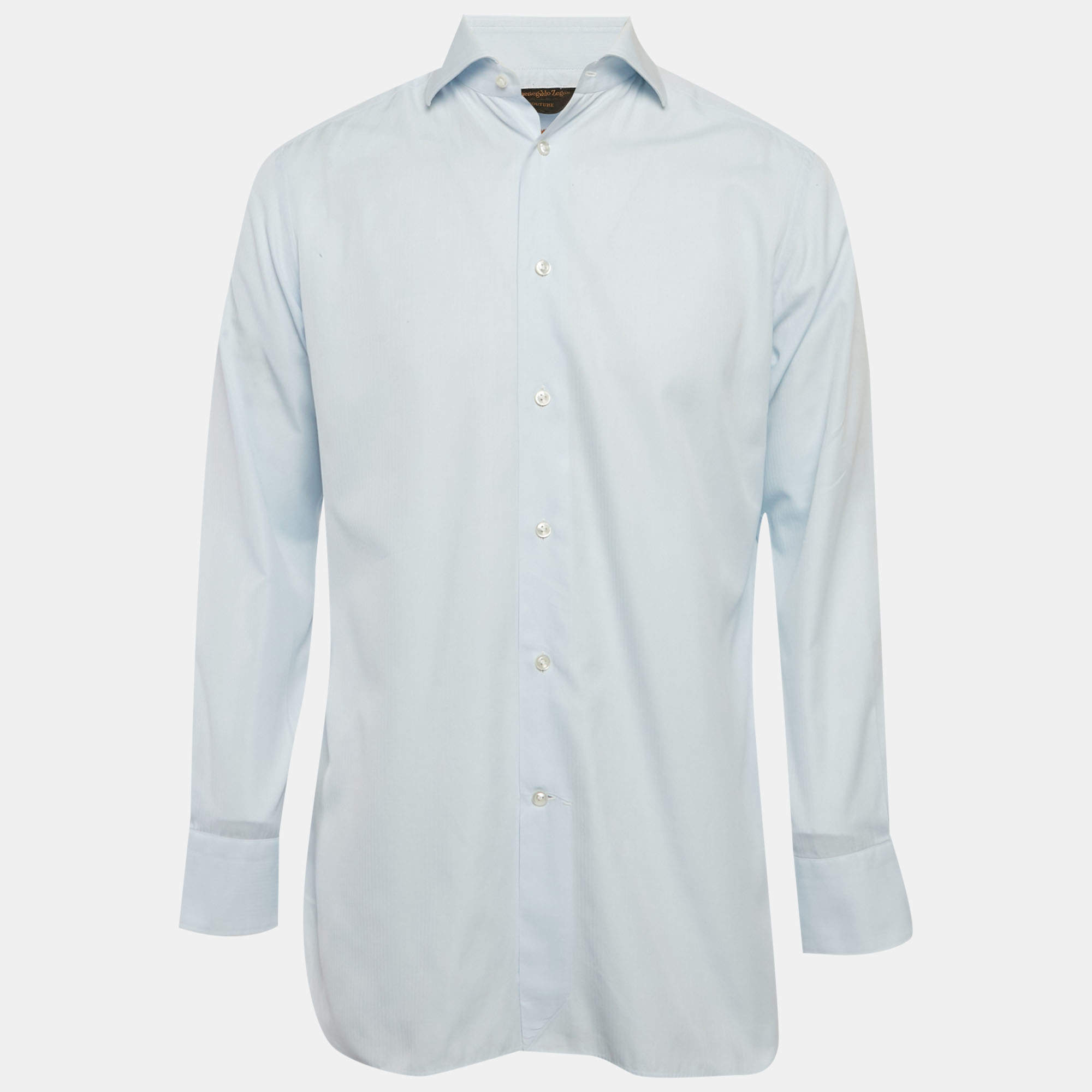 Pre Owned قميص ايرمينجيلدو زينيا قطني مخطط بخطوط رفيعة أزرق مقاس متوسط