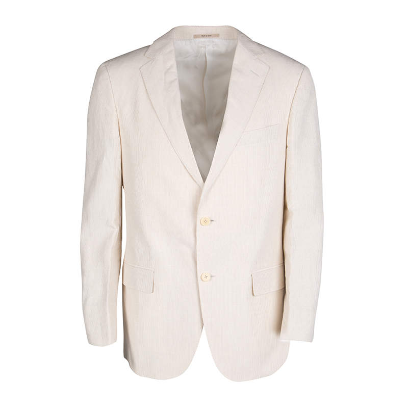 Pre Owned Ermenegildo Zegna Beige Pinstriped Linen Blend Regular Fit Blazer L