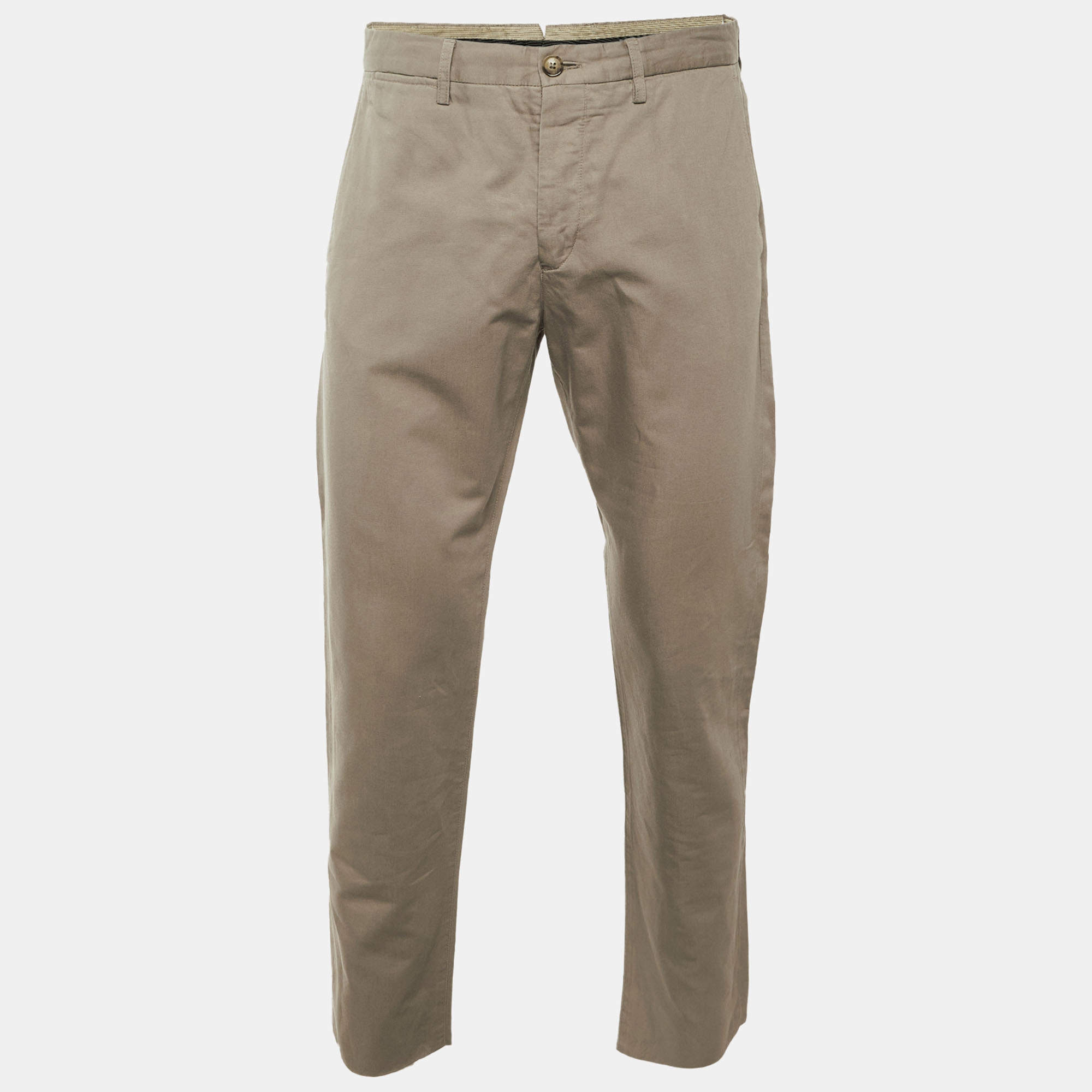 Pre Owned Ermenegildo Zegna Beige Cotton & Linen Pants M
