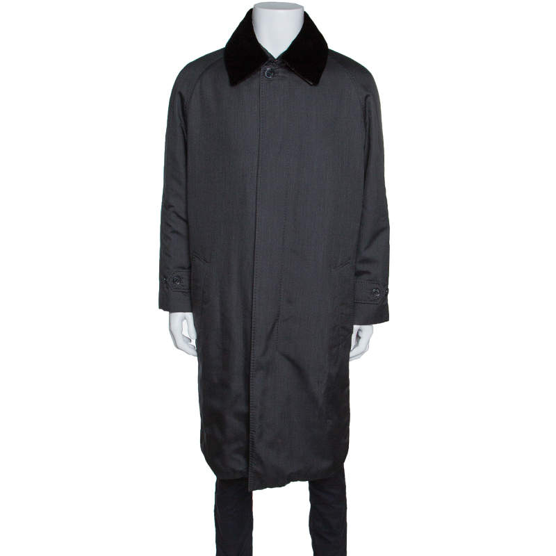 Ermenegildo Zegna Couture Grey Mink Fur Collar Detail Over Coat XXXL ...
