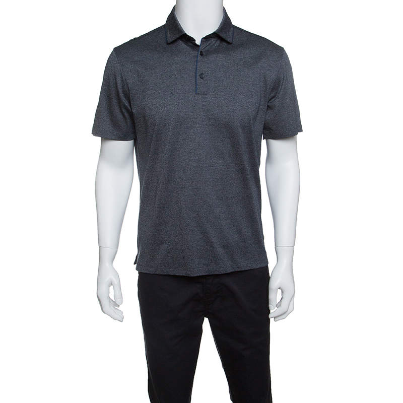 Pre Owned Ermenegildo Zegna Grey Marled Cotton Polo T-Shirt M