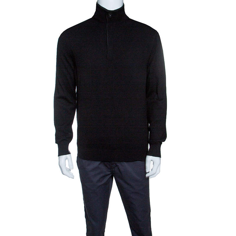 Pre Owned سويتر ايرمنيجيلدو زينيا تفاصيل سحاب أسود كشمير برميوم M