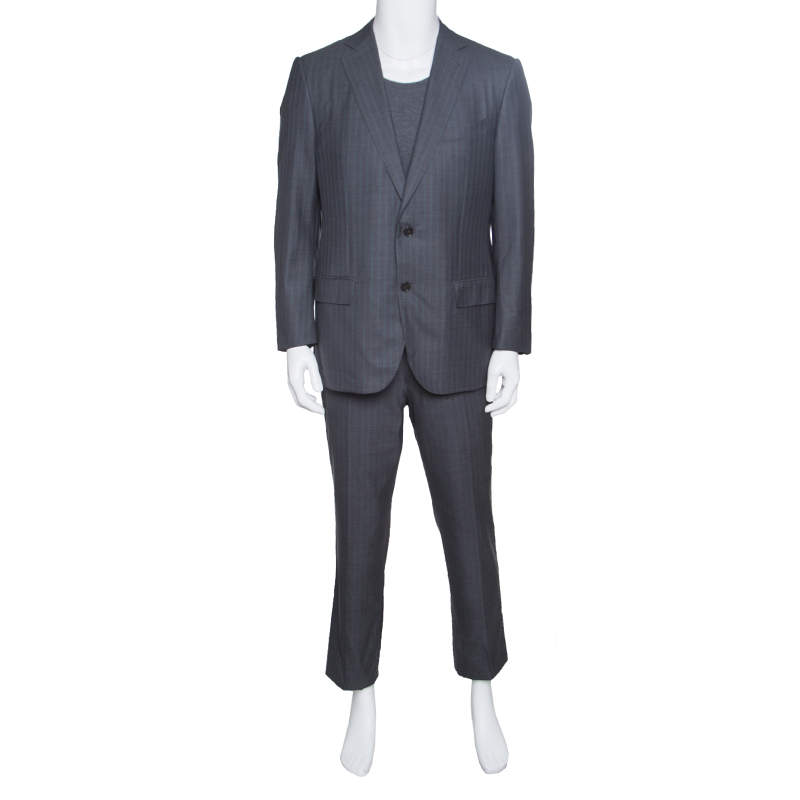 Ermenegildo Zegna Grey Striped Wool Trofeo 600 Mila Suit XL