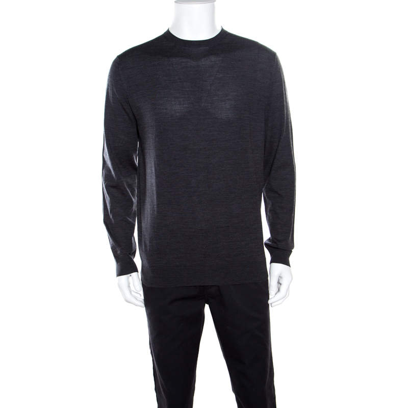 Ermenegildo Zegna High Performance Dark Grey Ribbed Trim Sweater L