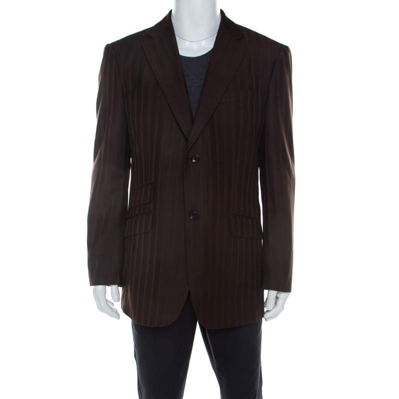 Pre Owned  جاكيت بليزر ايرمنيجيلدو زينيا صوف بنقوش هيرينغبون بني XL