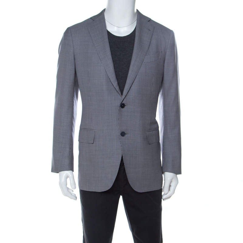 Pre Owned جاكيت بليزر ايرمينجيلدو زينيا صوف هوندزتوث و حرير ثنائي اللون L