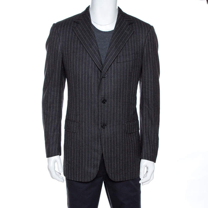 Pre Owned Ermenegildo Zegna Grey Striped Wool Three Buttoned Blazer M