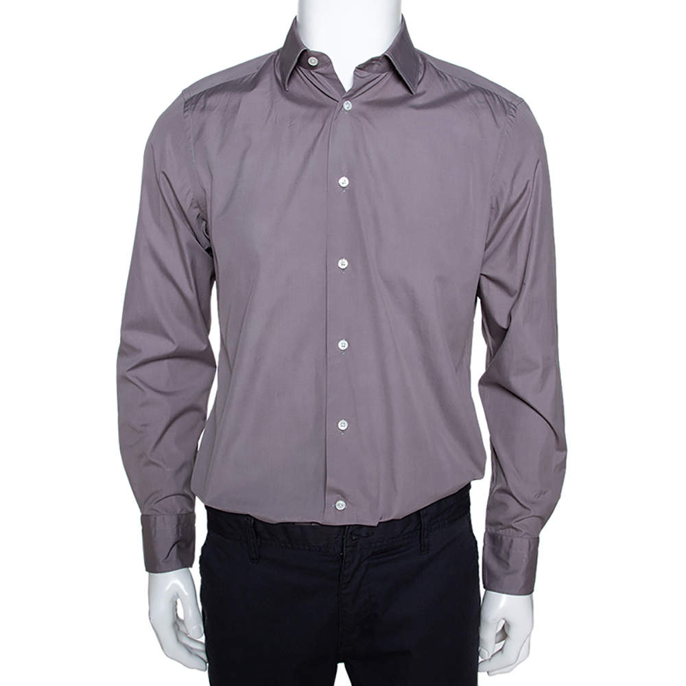 Pre Owned Ermenegildo Zegna Grey Cotton Trofeo Comfort Tailored Fit Shirt M