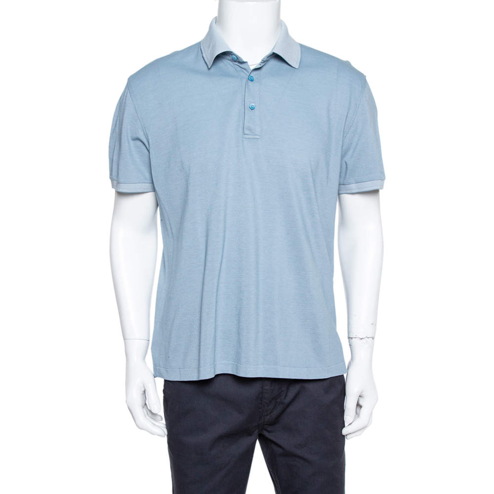 Pre Owned Ermenegildo Zegna Blue Honeycomb Knit Polo T-Shirt XL