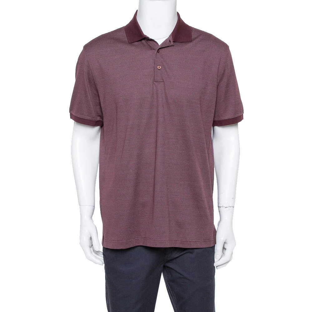 Ermenegildo Zegna Burgundy Dot Pattern Knit Polo T Shirt XL