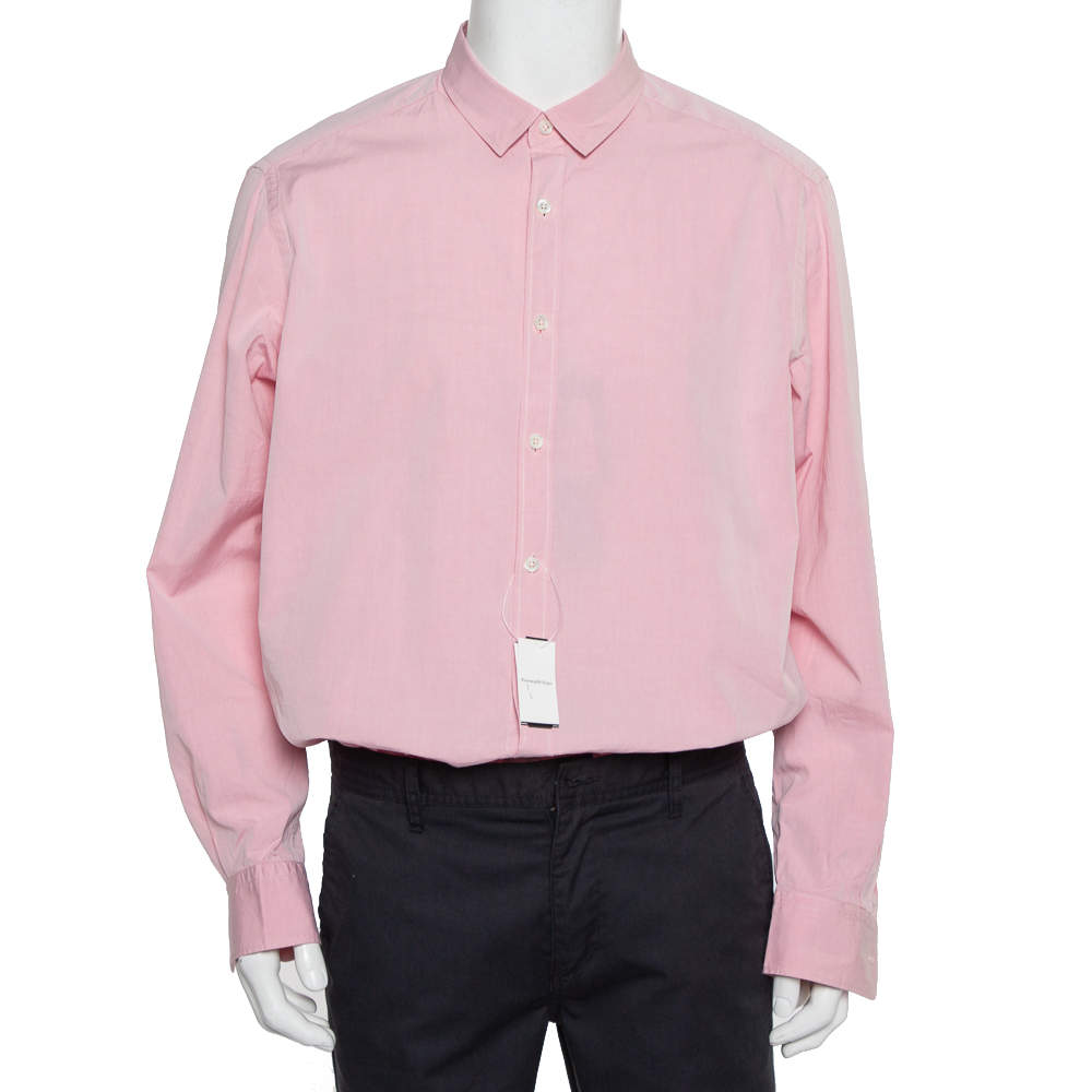 Pre Owned Ermenegildo Zegna Pink Cotton Button Front Shirt XXL   