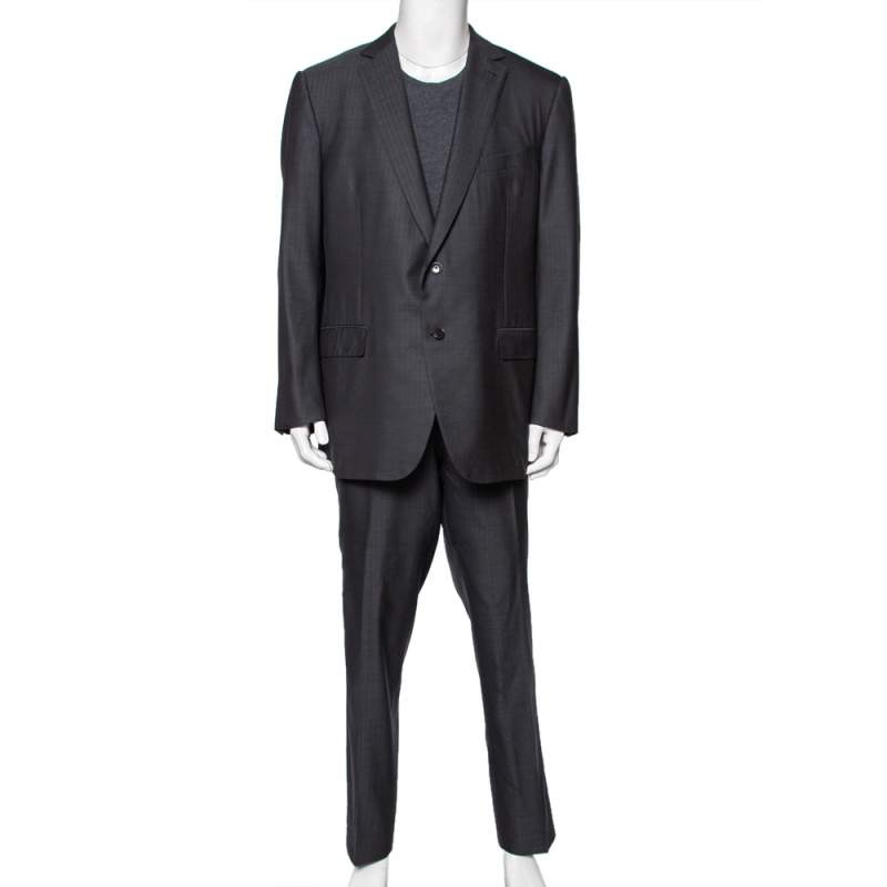 Pre Owned بذلة ايرمنيجيلدو زينيا ميلا قصة إعتيادية صوف رمادي نمط كول مقاس كبير جدا جدا جدا جدا