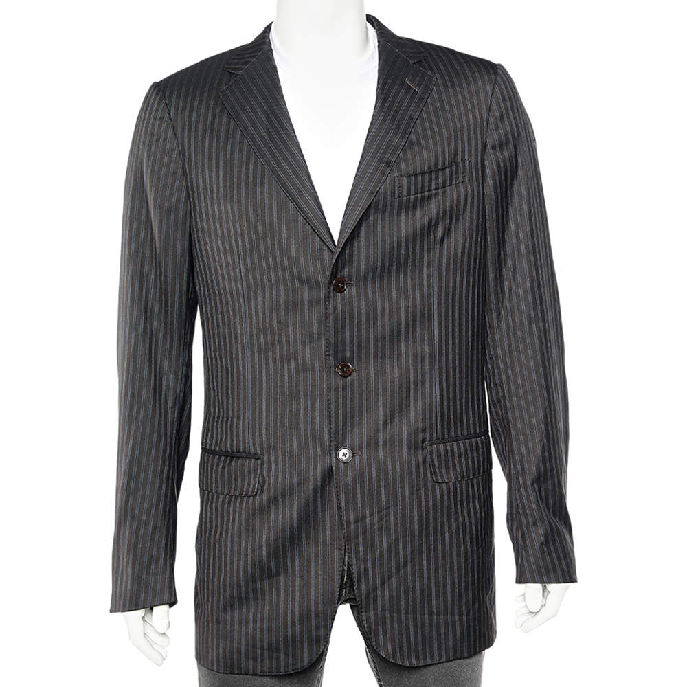 Ermenegildo Zegna Dark Brown Tonal Striped Wool Blazer L