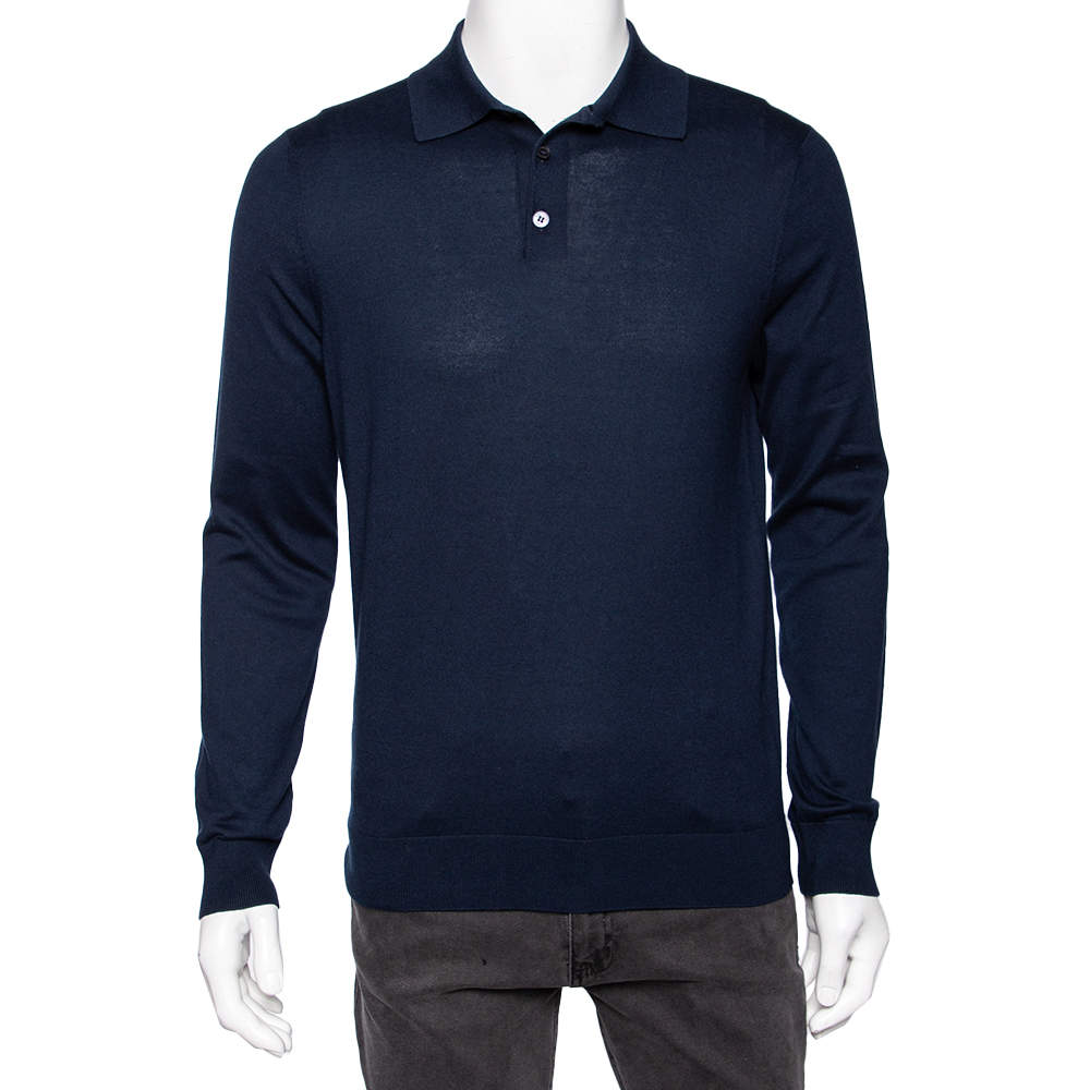 Pre Owned Ermenegildo Zegna Navy Blue Knit Cotton Long Sleeve Jumper M 