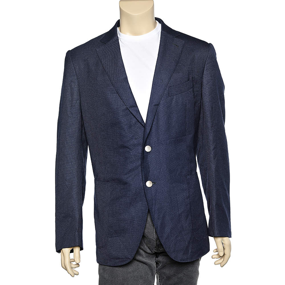 Pre Owned Ermenegildo Zegna Navy Blue Wool & Silk Button Front Blazer 3XL