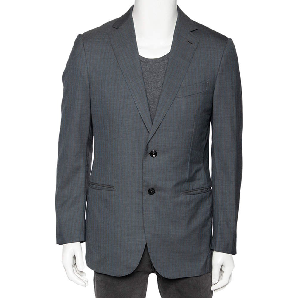 Pre Owned Ermenegildo Zegna Cool Effect Grey Striped Wool Regular Fit Mila Blazer L