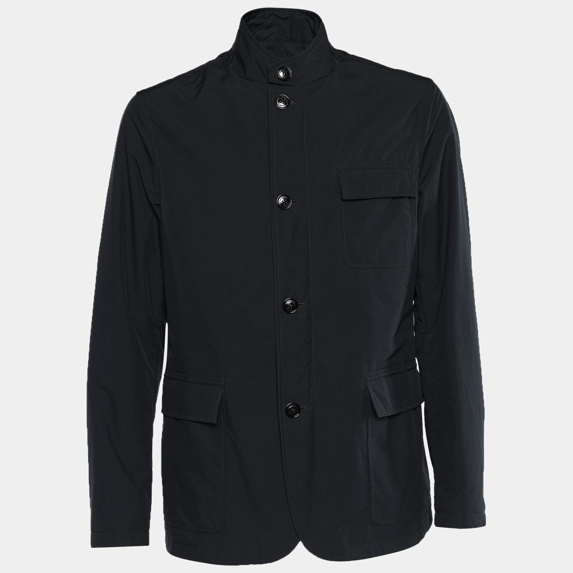 Pre Owned Ermenegildo Zegna Navy Blue Synthetic Button & Zip Front Jacket XL