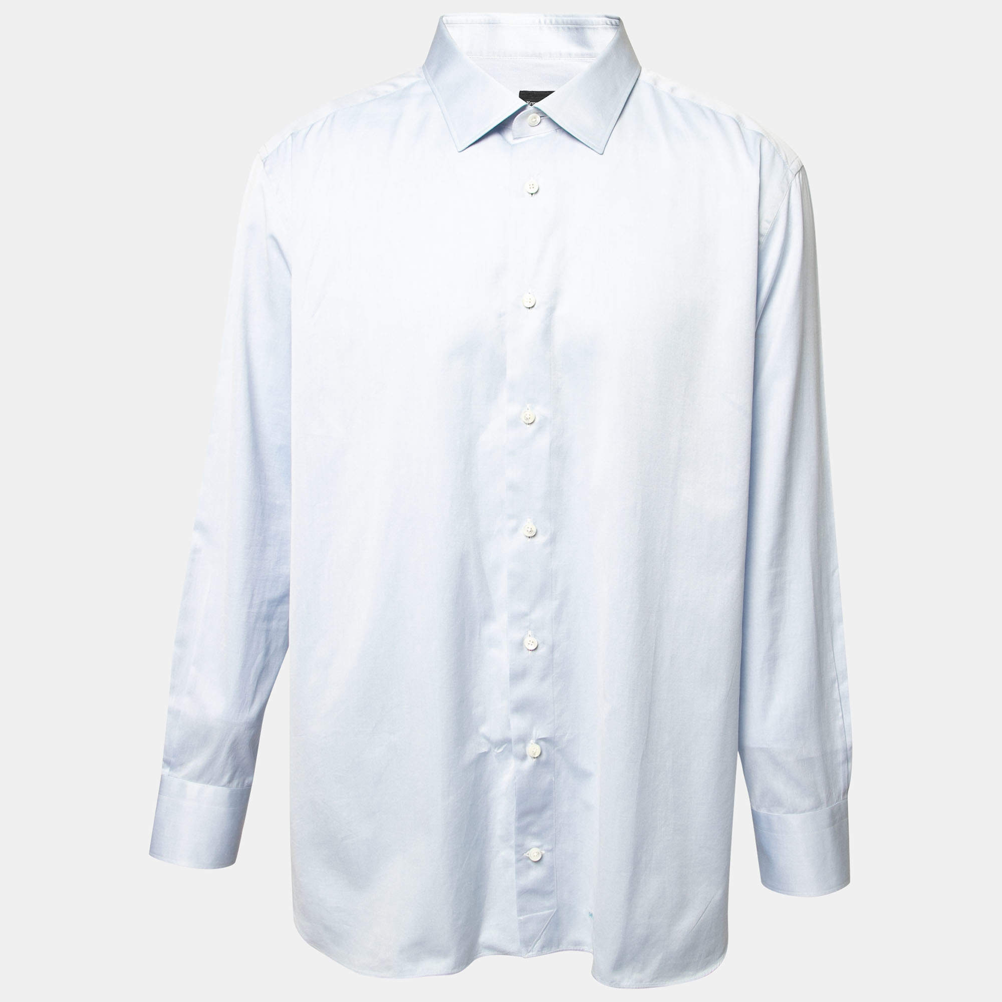 مملوكة مسبقًا Ermenegildo Zegna Blue Cotton Regular Fit Button Front Shirt XXL