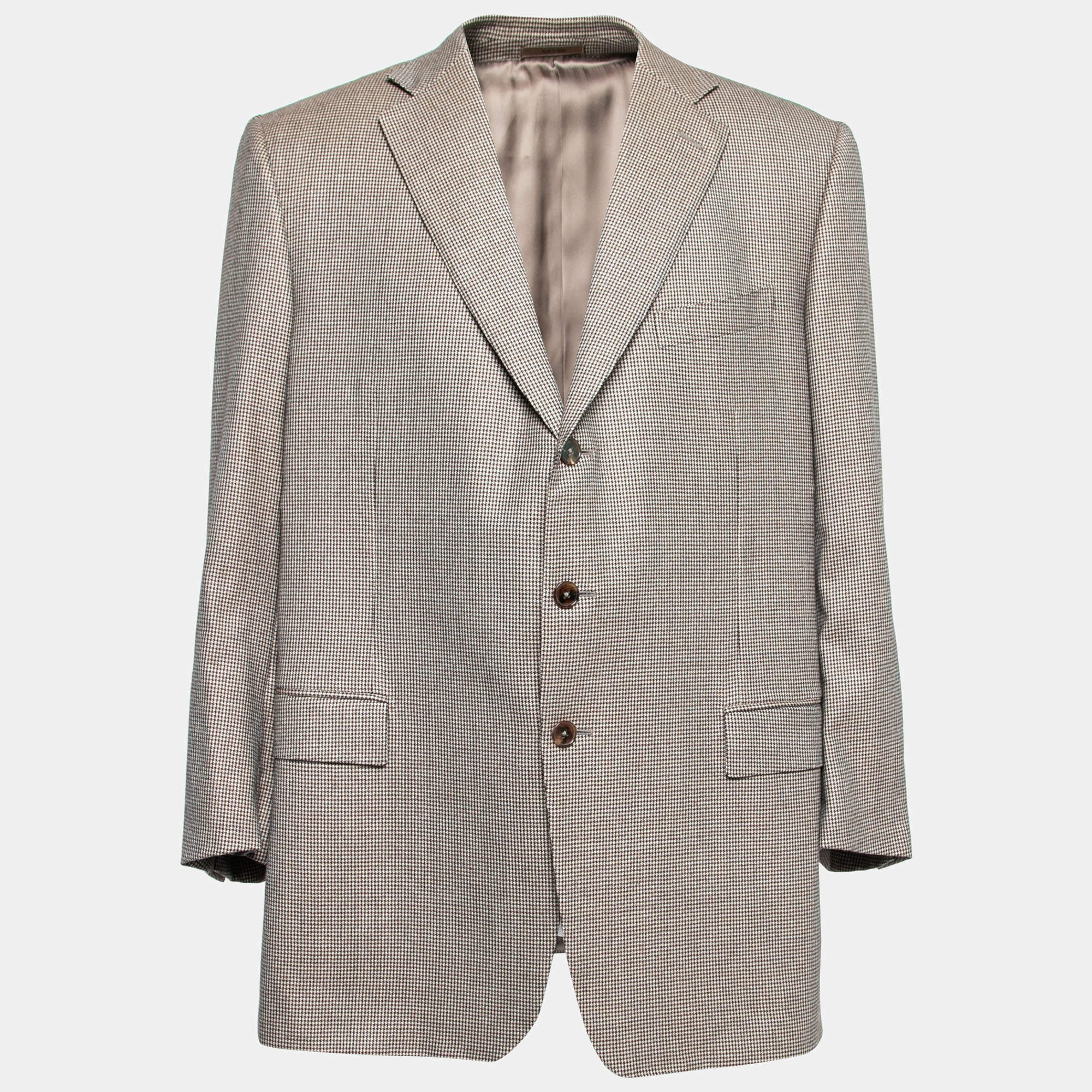 Pre Owned Ermenegildo Zegna Brown Houndstooth Wool Single-Breasted Blazer 4XL