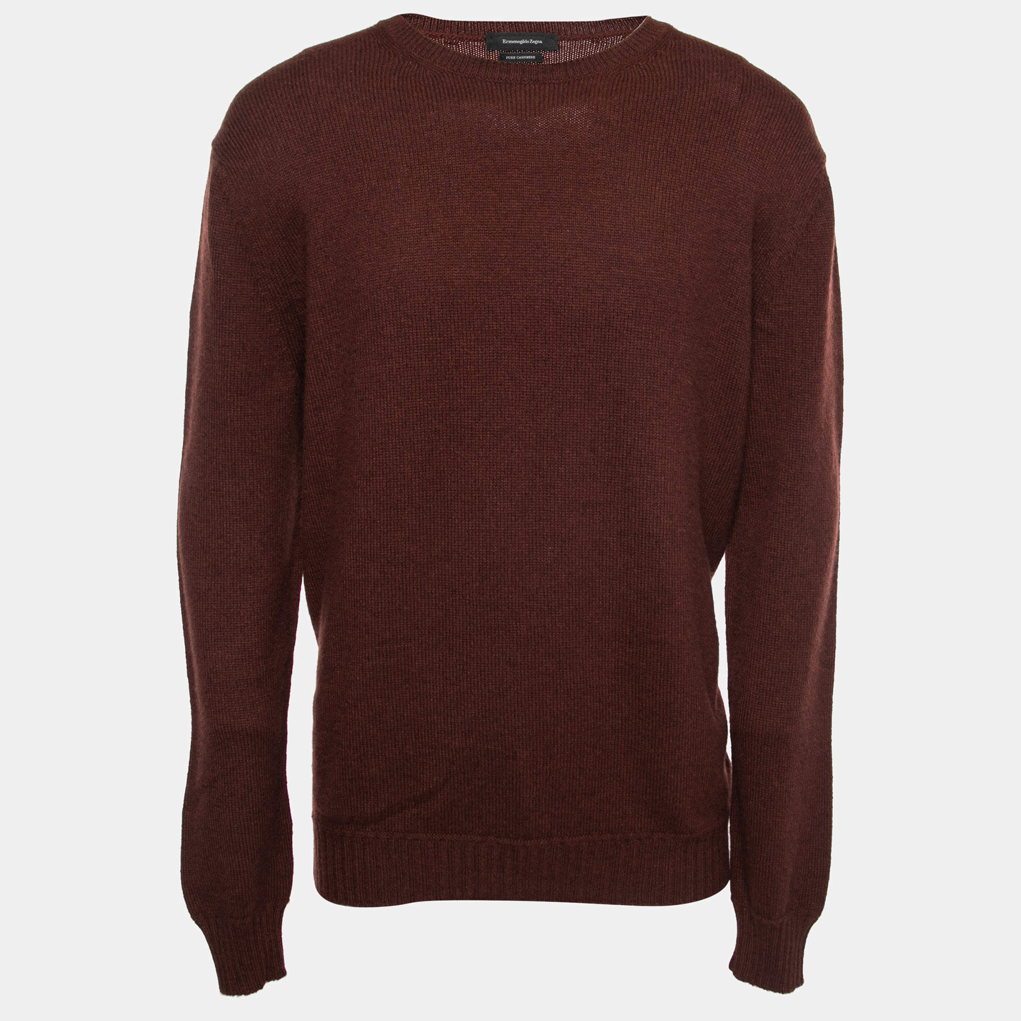 Pre Owned Ermenegildo Zegna Burgundy Cashmere Crewneck Sweater 3XL