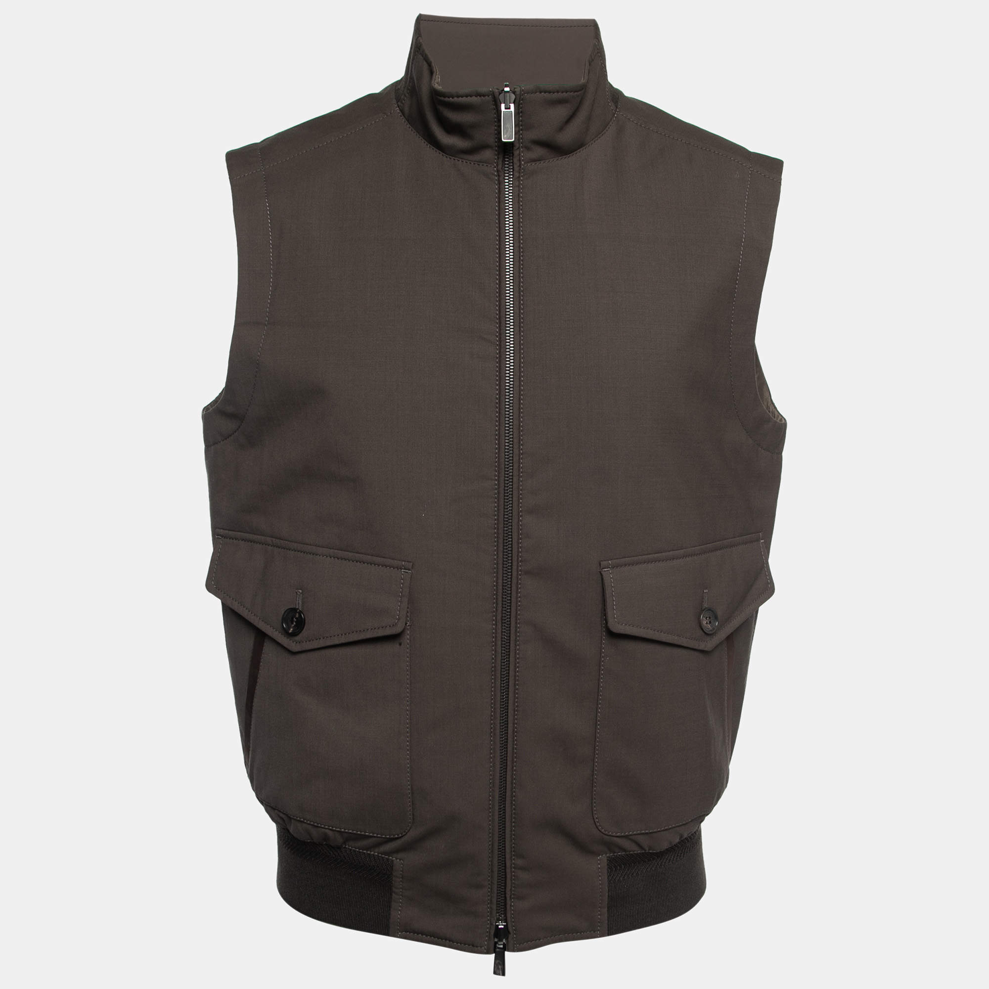 Pre Owned Ermenegildo Zegna Brown Synthetic Reversible Vest Jacket XL   