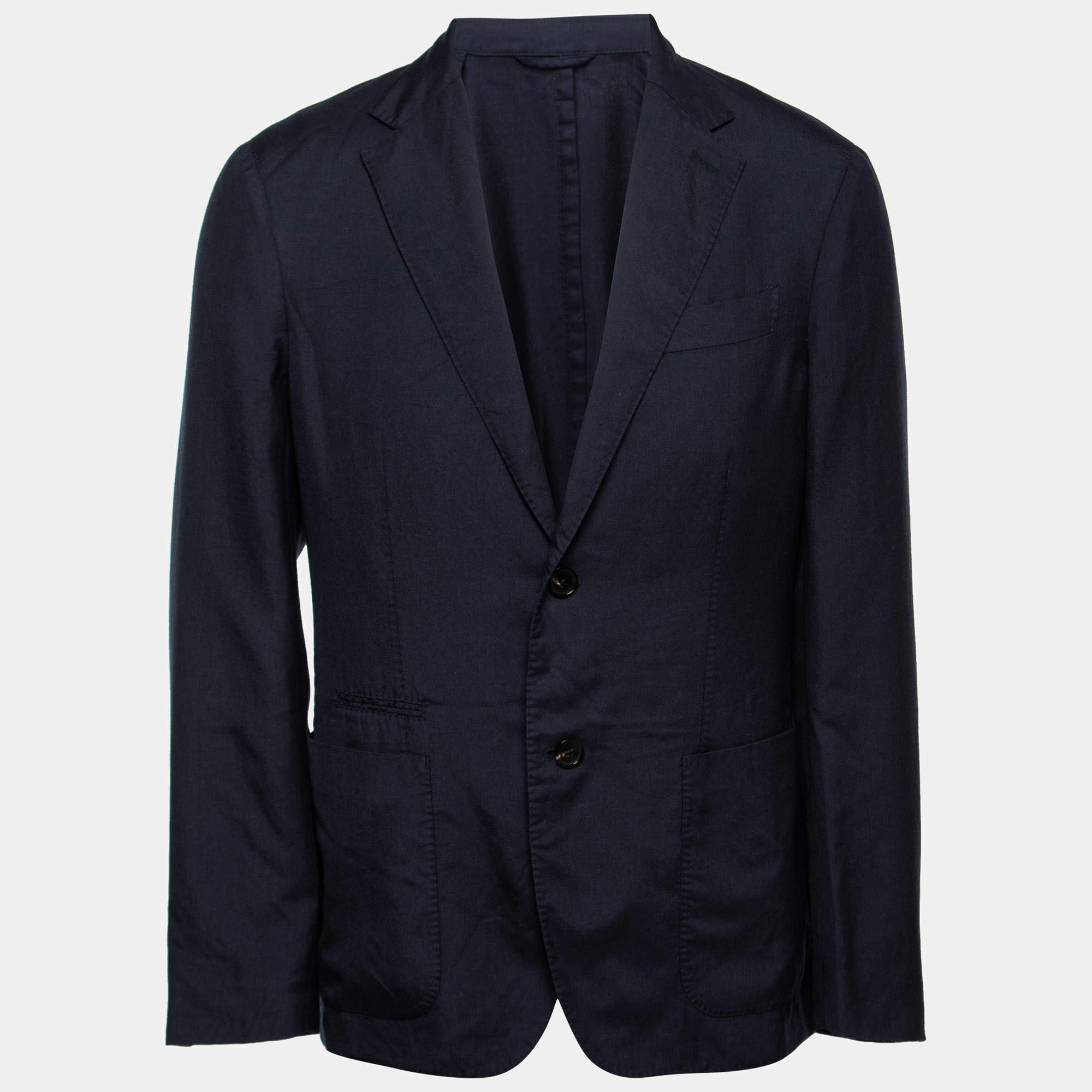 Pre Owned Ermenegildo Zegna Navy Blue Cashmere Single-Breasted Blazer L