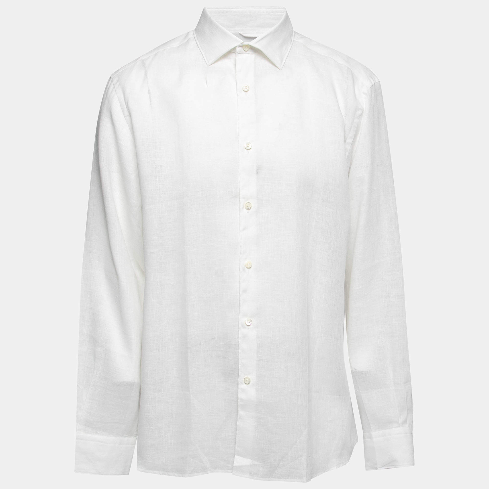 Pre Owned Ermenegildo Zegna White Linen Button Front Shirt 2XL