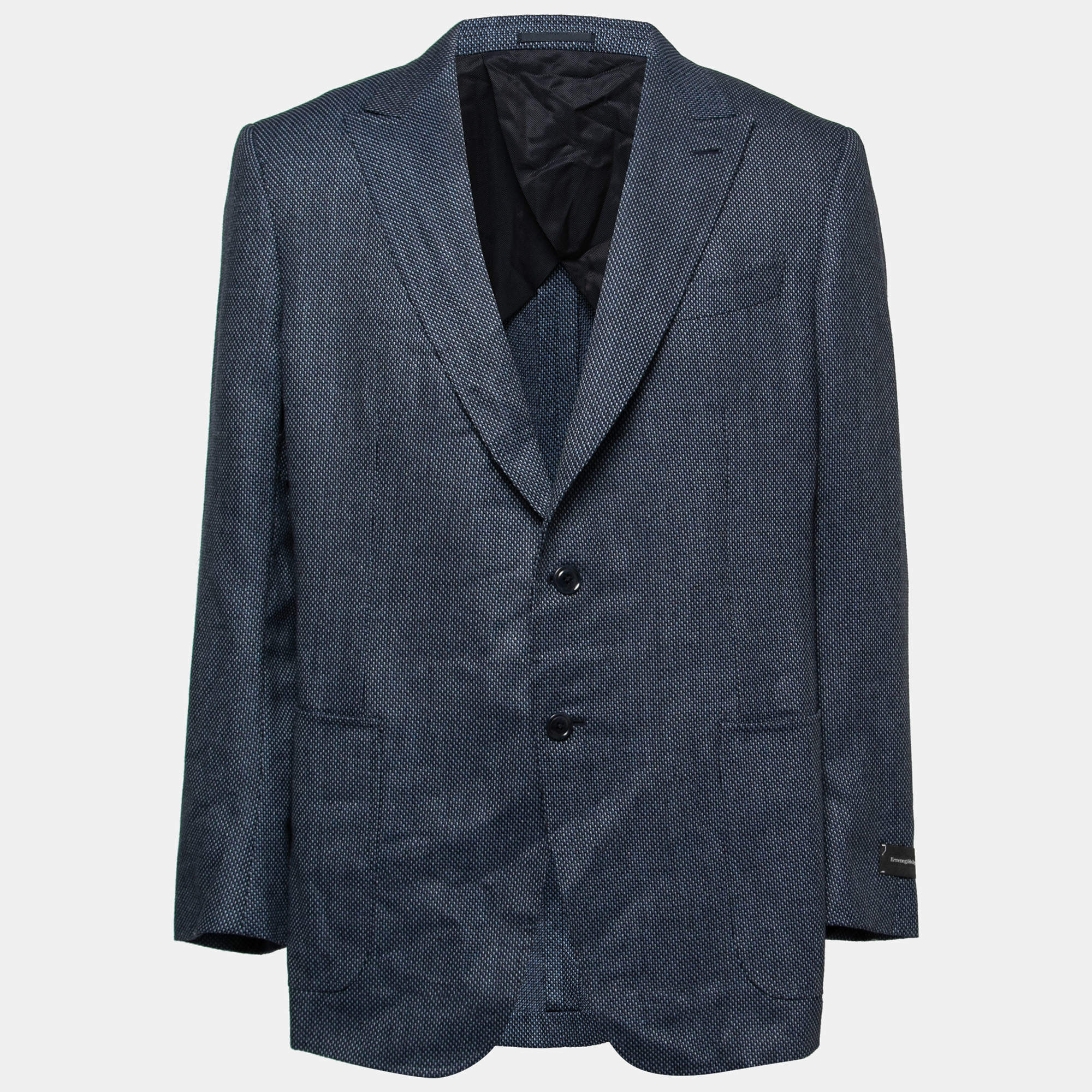 Pre Owned Ermenegildo Zegna Blue Patterned Crepe Single-Breasted Blazer 4XL
