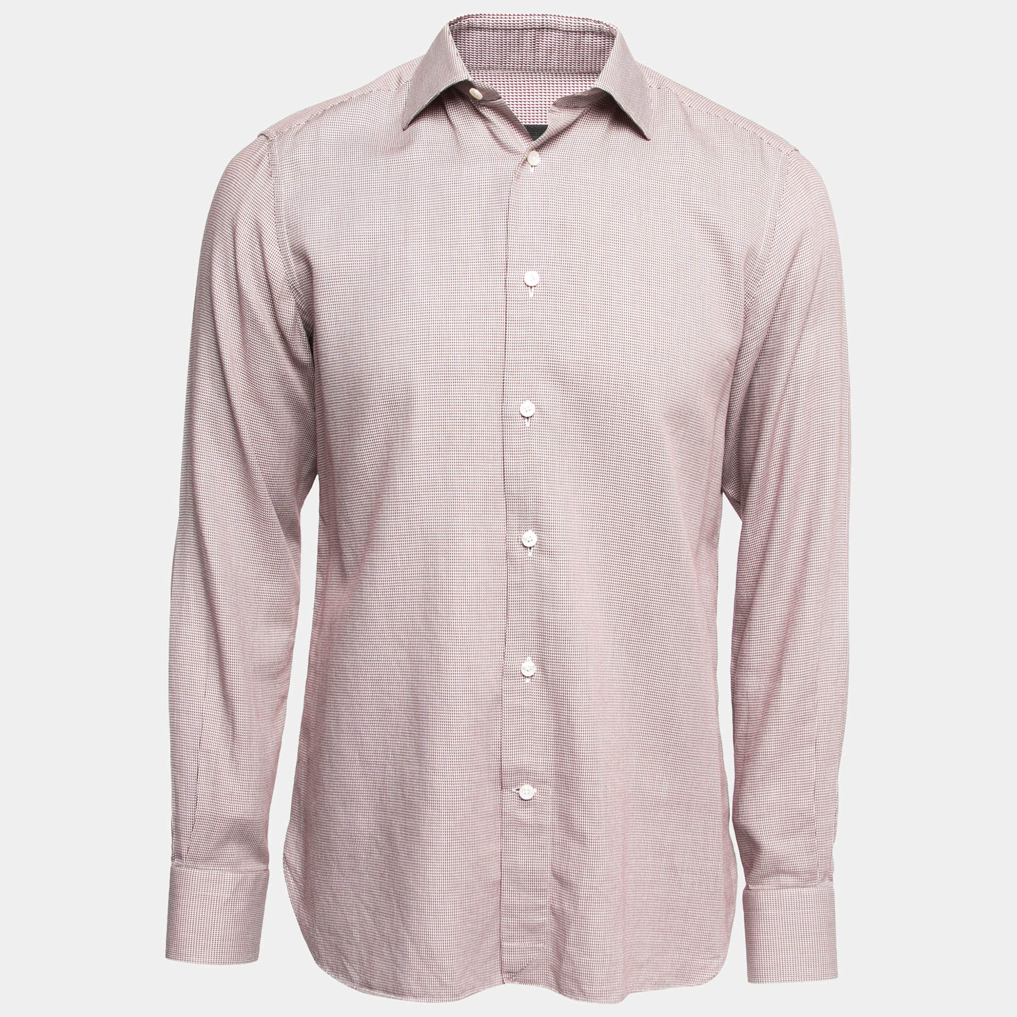 Pre Owned Ermenegildo Zegna Red Geometric Patterned Cotton Button Front Shirt M 