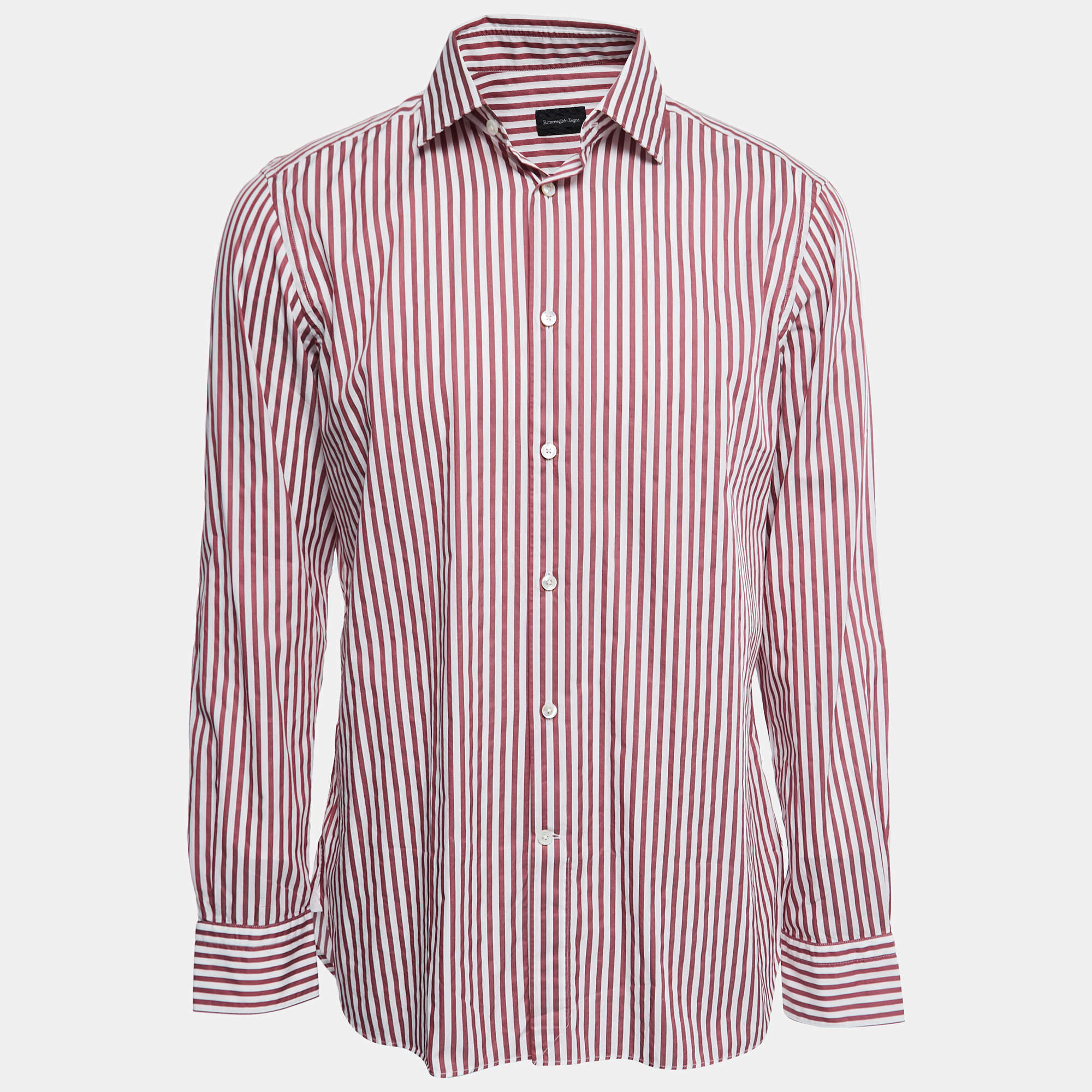 Ermenegildo Zegna Red Striped Cotton Button Front Shirt L