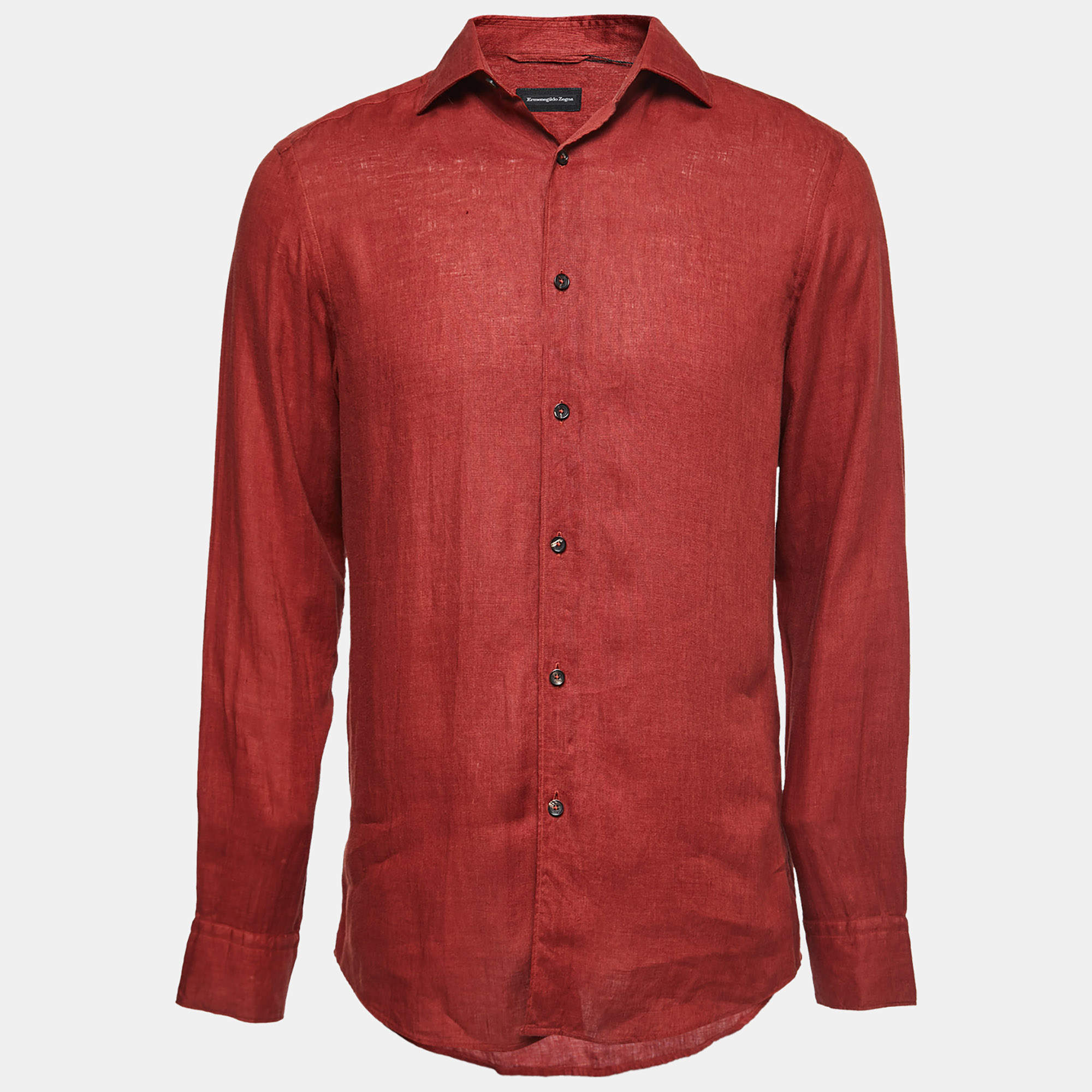 Ermenegildo Zegna Brick Red Linen Button Front Shirt M