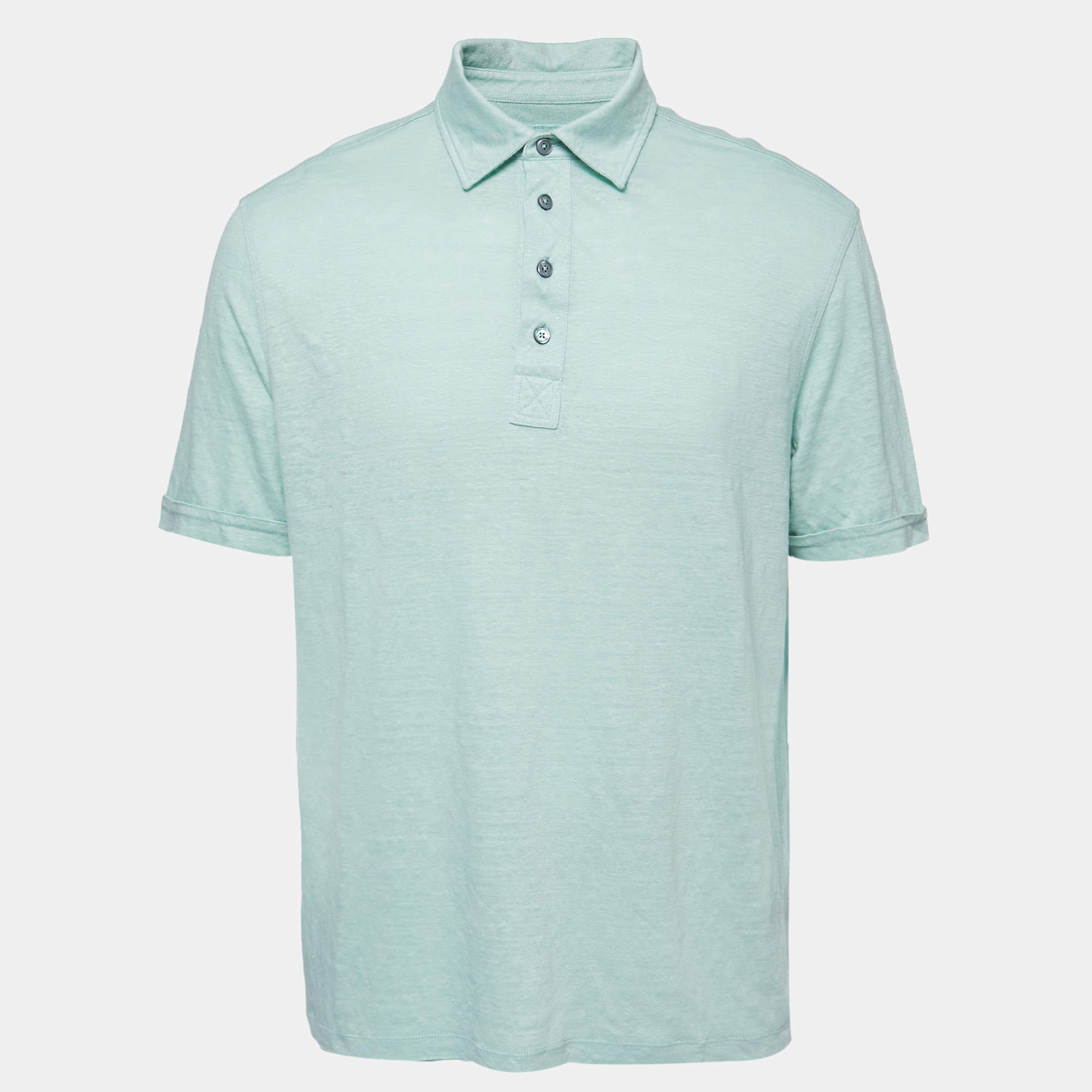 Ermenegildo Zegna Pale Green Linen Polo T-Shirt L