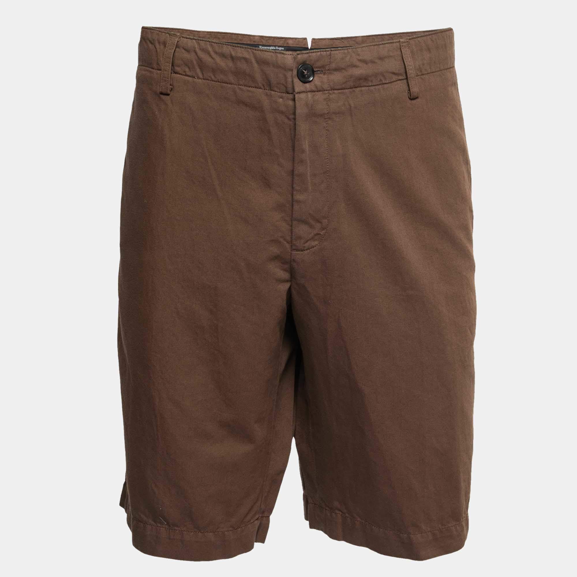 Pre Owned Ermenegildo Zegna Brown Cotton & Linen Shorts 4XL