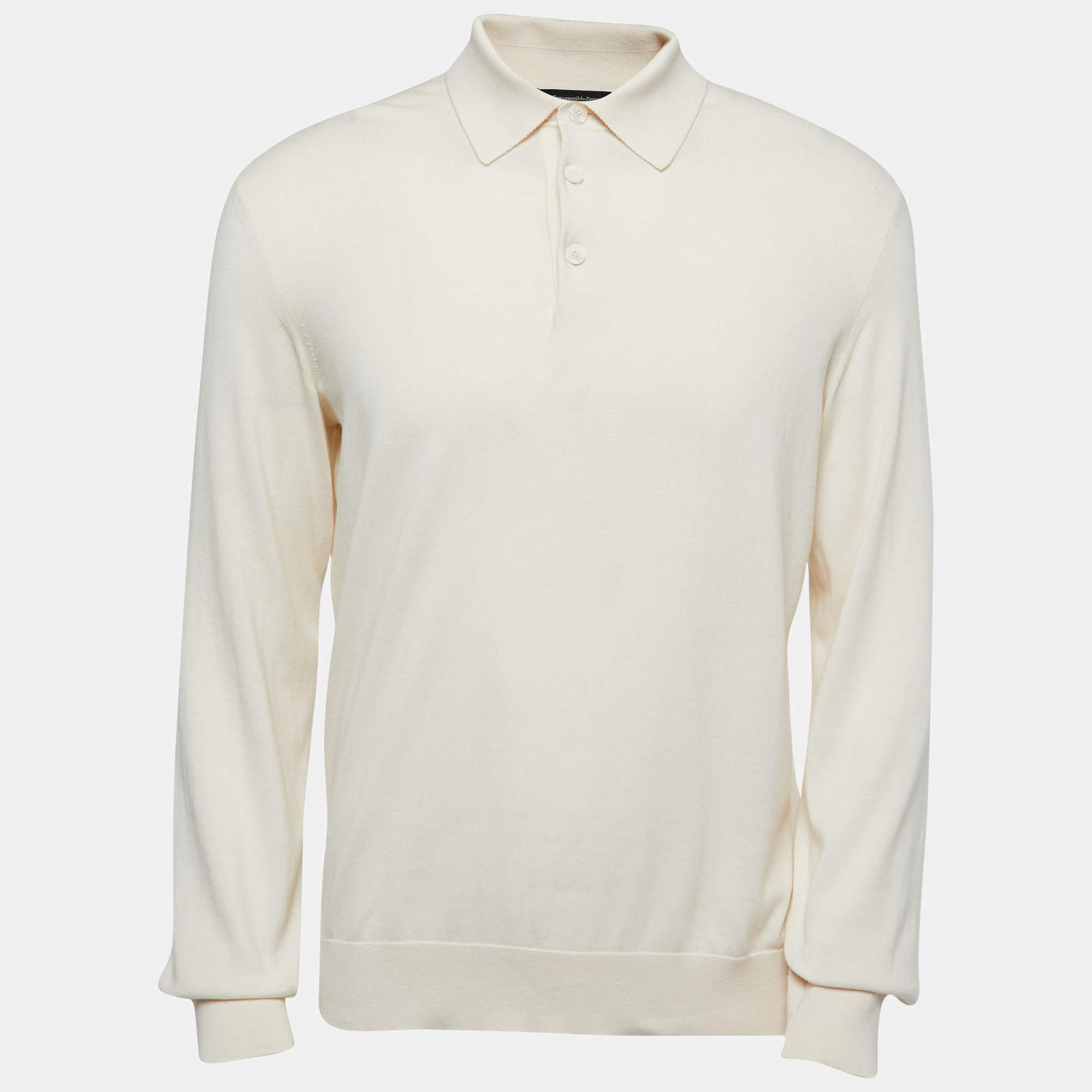 Ermenegildo Zegna Cream Cashmere Blend Knit Full Sleeve T-Shirt M