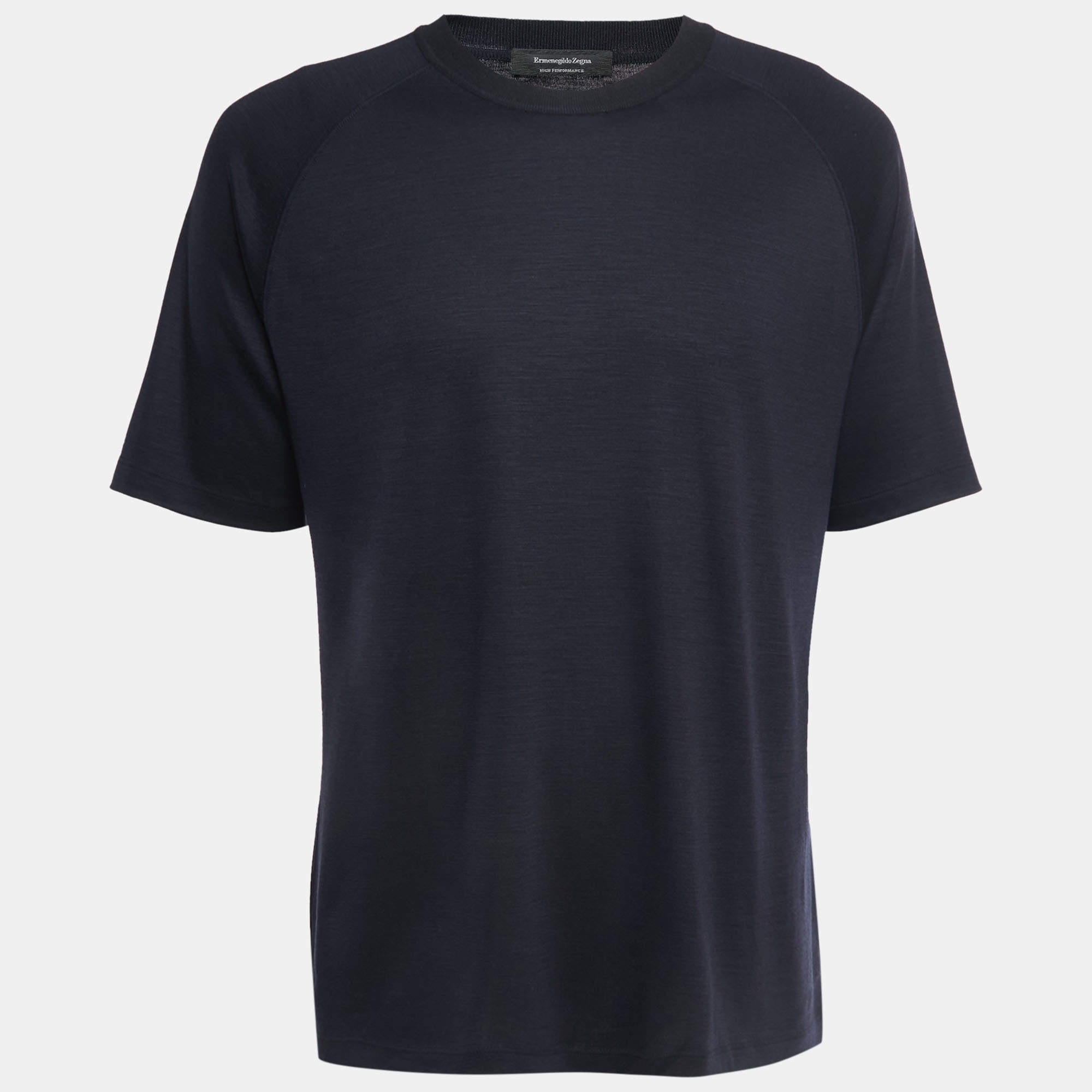 Pre Owned Ermenegildo Zegna Black Wool Crew Neck Half Sleeve T-Shirt L