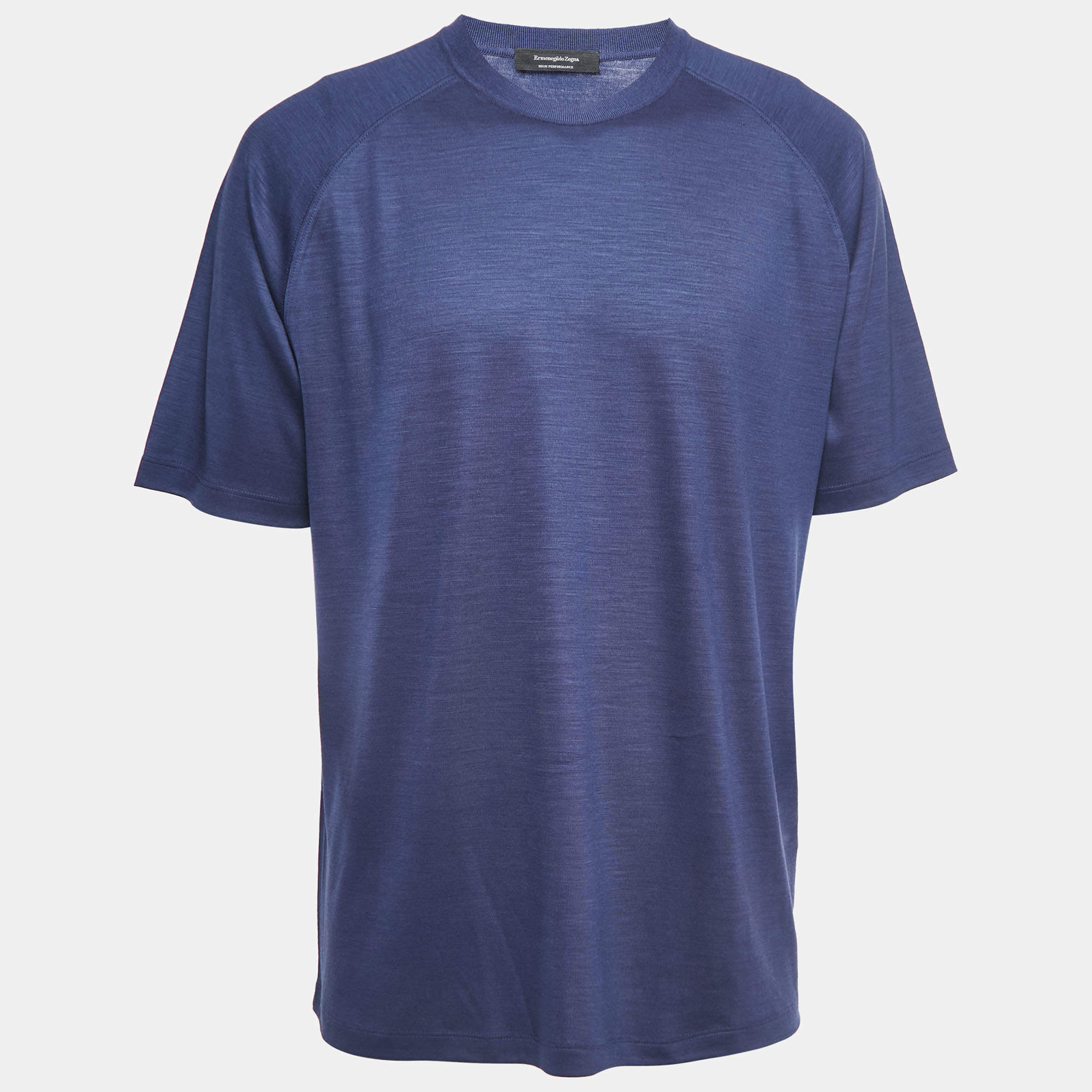 Pre Owned Ermenegildo Zegna Navy Blue Wool Crew Neck Half Sleeve T-Shirt XL