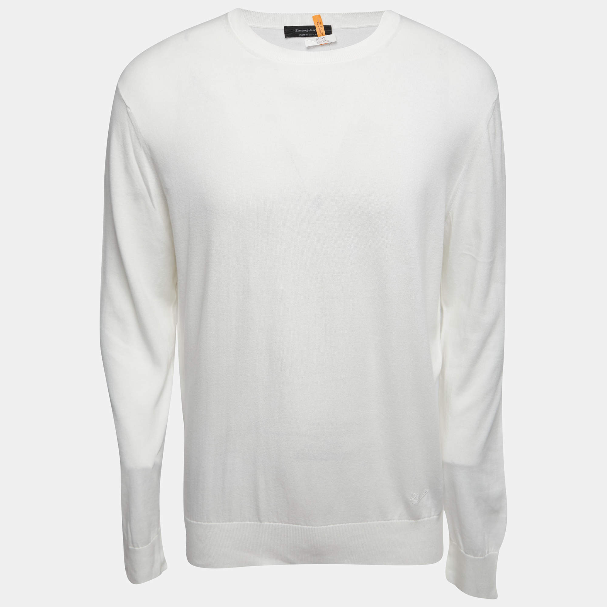 Ermenegildo Zegna Off White Cotton Crew Neck Sweater XL