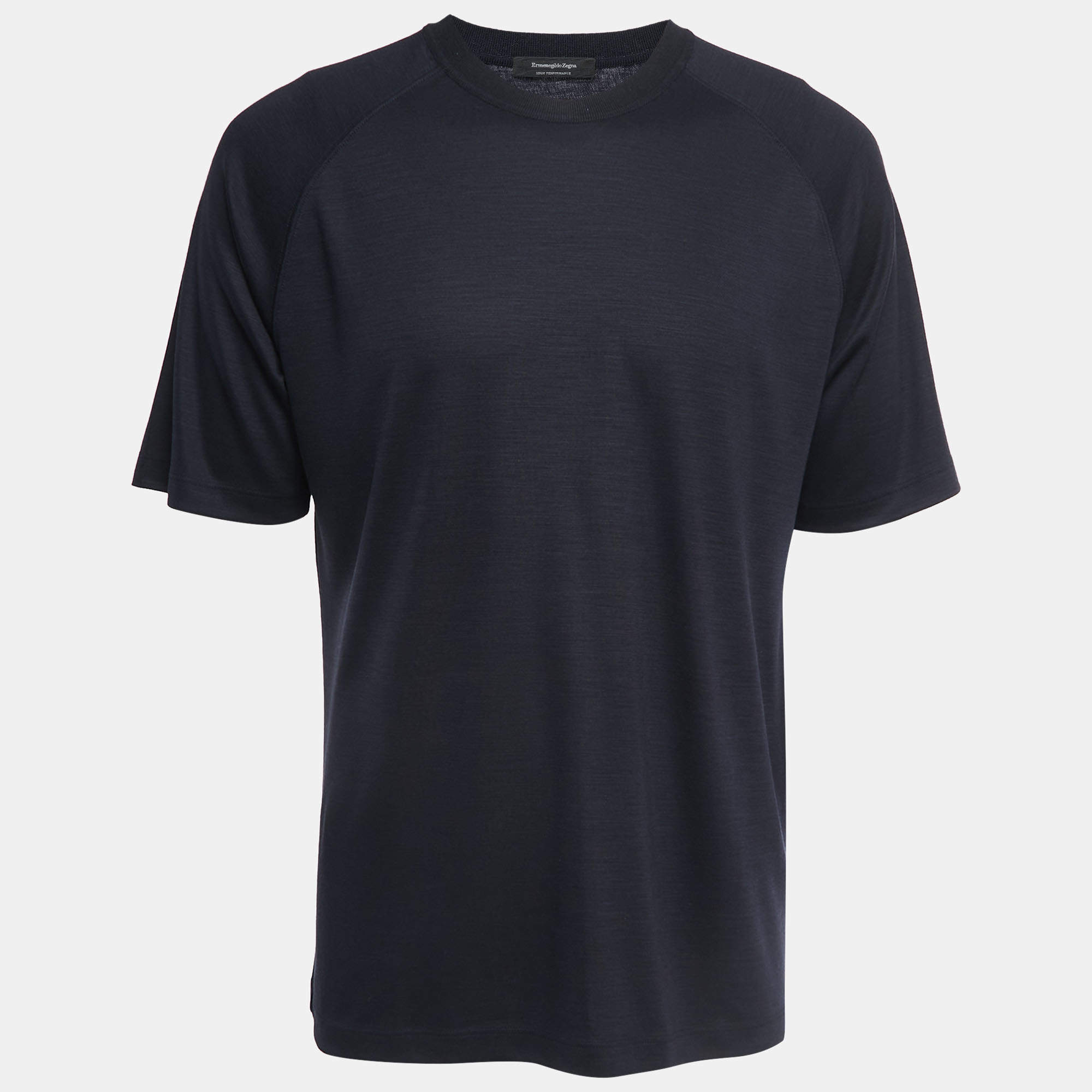 Pre Owned Ermenegildo Zegna Black Wool Crew Neck Half Sleeve T-Shirt L