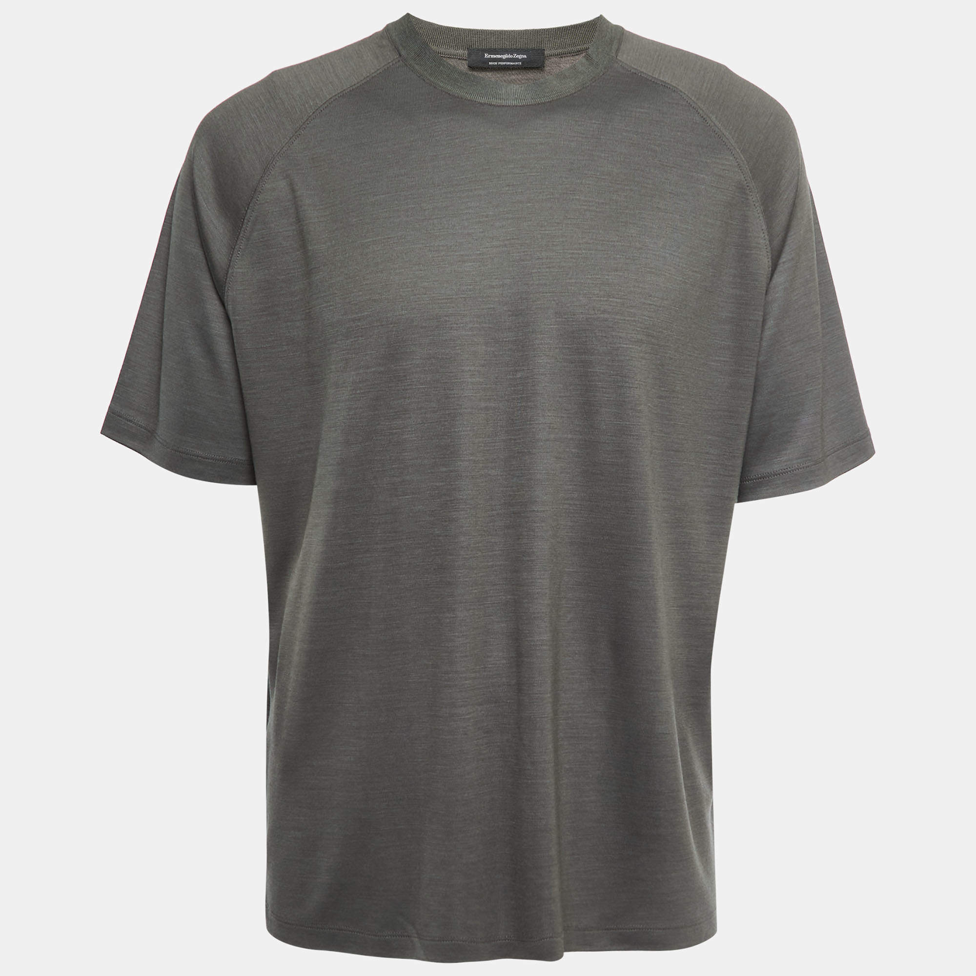Ermenegildo Zegna Military Green Wool Crew Neck Half Sleeve T-Shirt XL