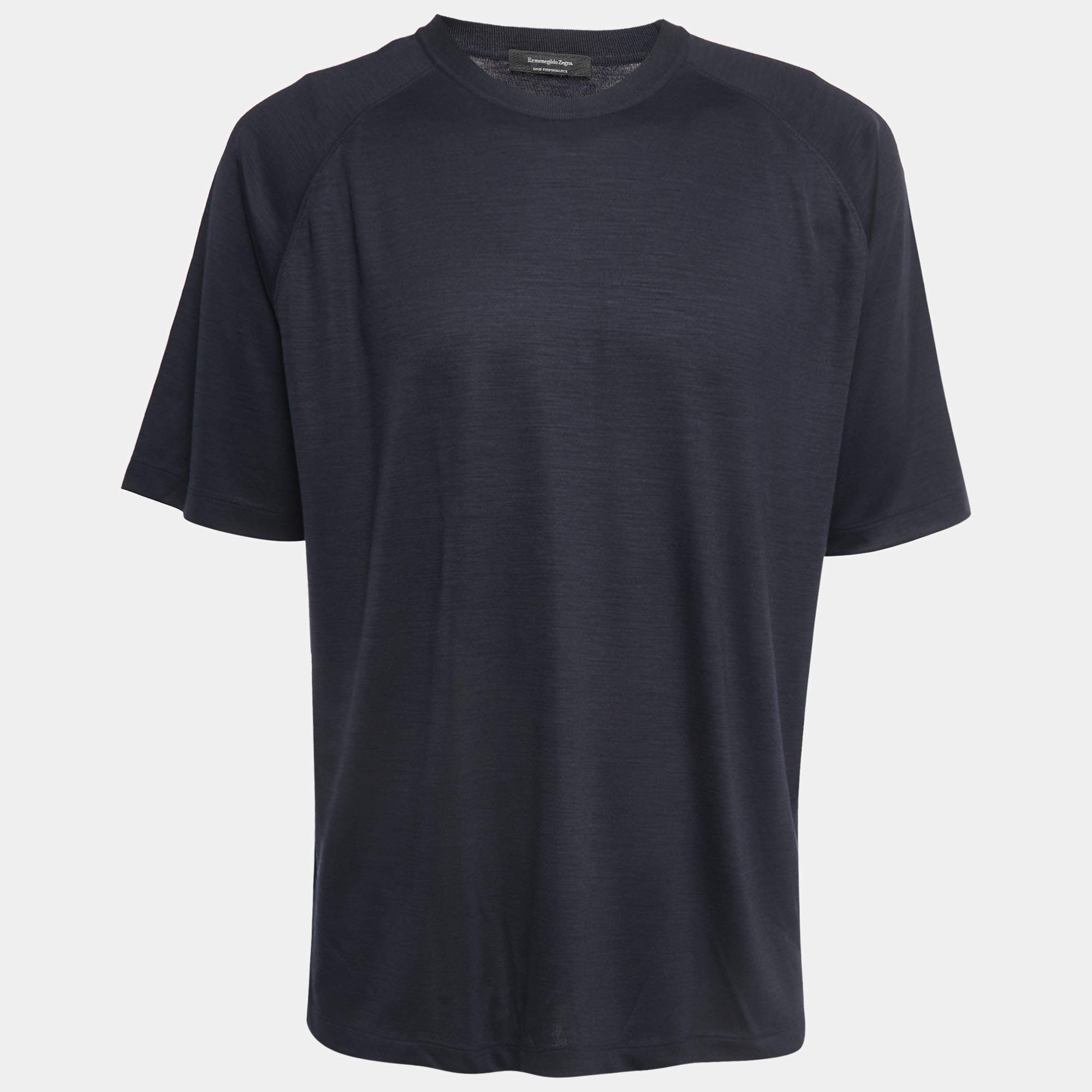 Pre Owned Ermenegildo Zegna Black Wool Crew Neck Half Sleeve T-Shirt XL