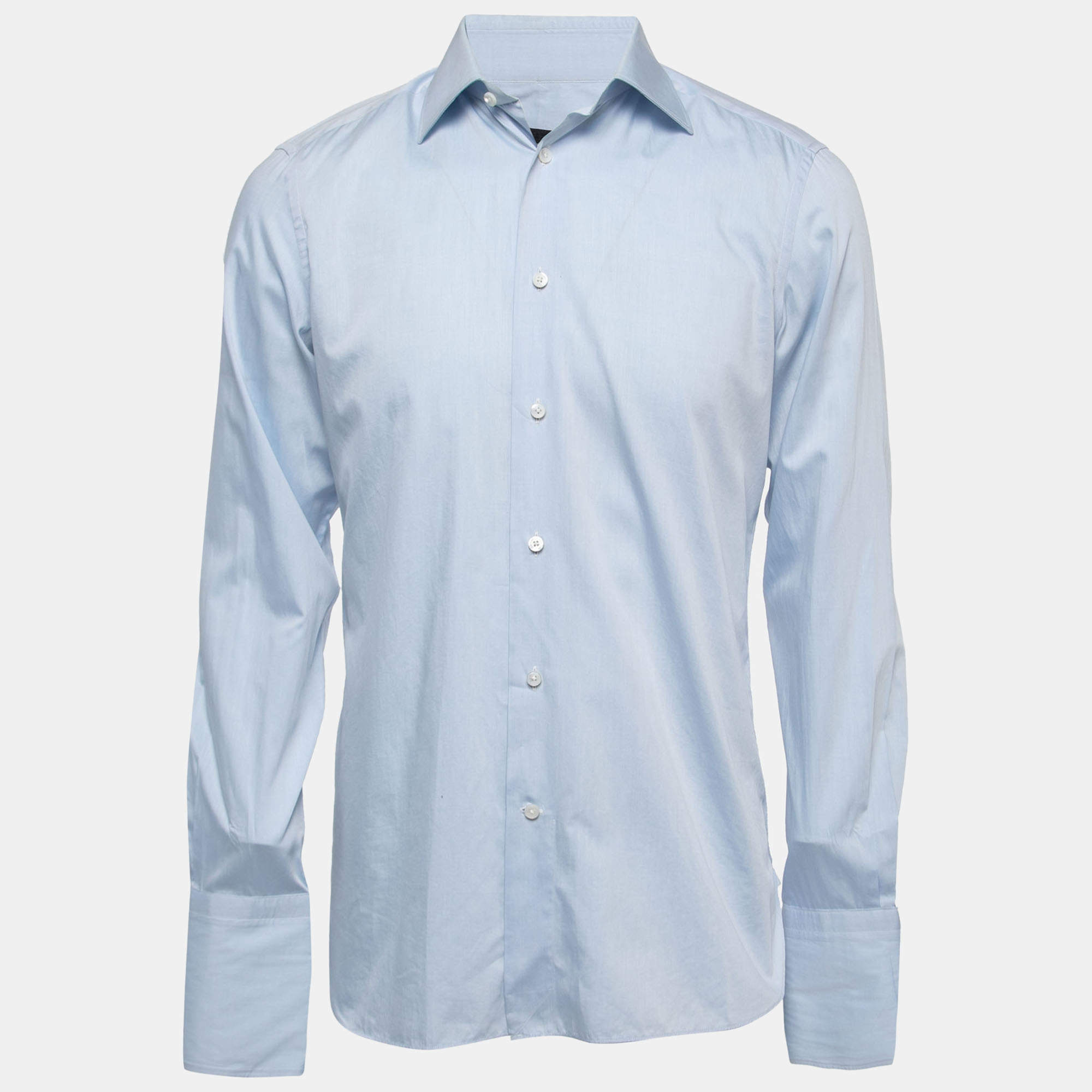 Ermenegildo Zegna Light Blue Cotton Full Sleeve Button Front Full Sleeve Shirt M