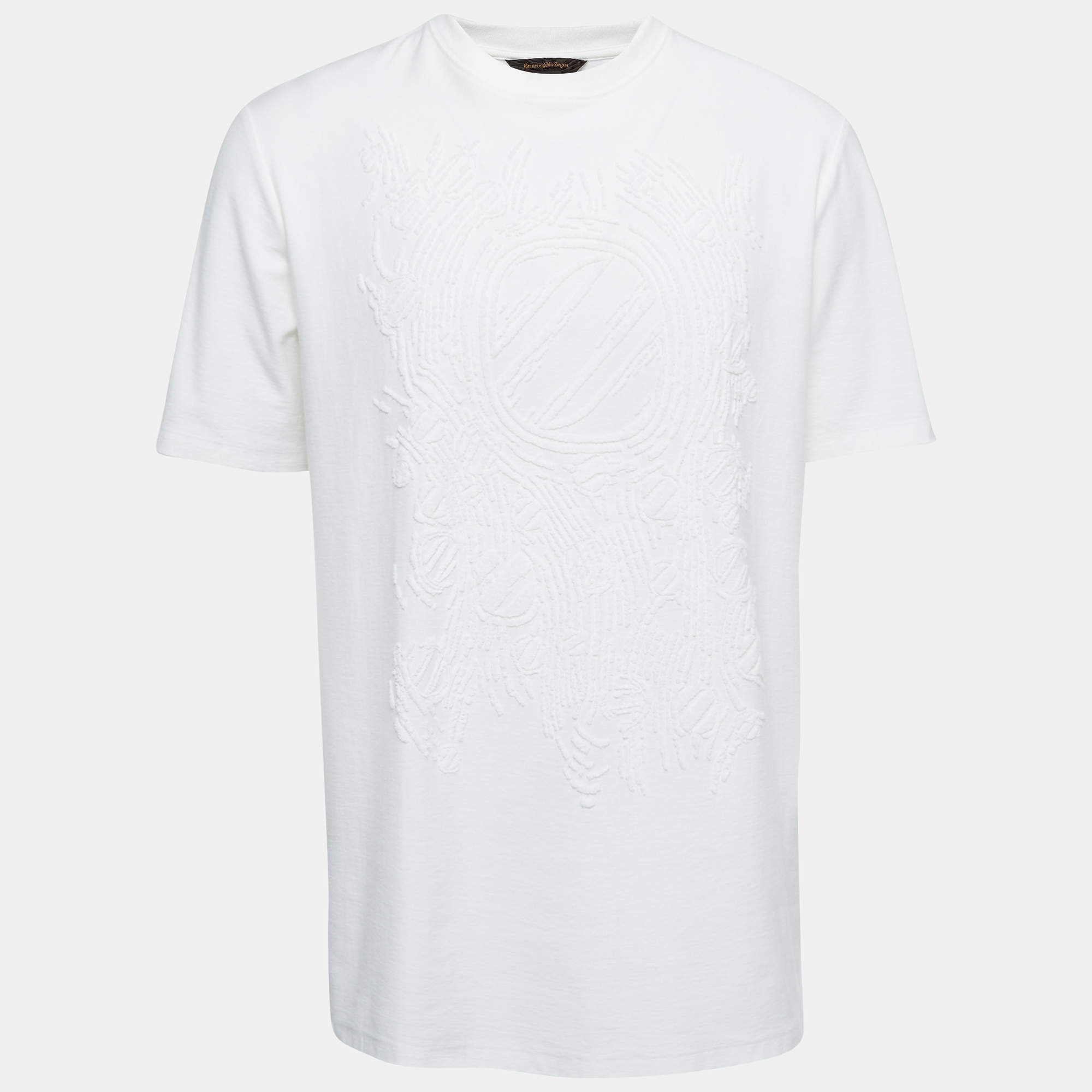 Pre Owned Ermenegildo Zegna Couture White Logo Detail Cotton Crew Neck T-Shirt XXL